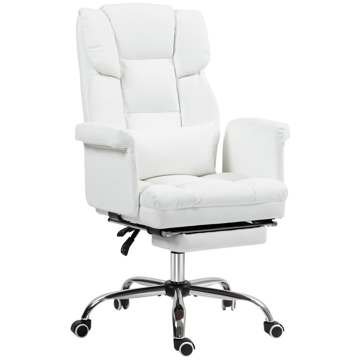 Office chair, ergonomic desk chair with reclining function, lumbar cushion, height-adjustable computer chair with footrest, swivel function, for home office, faux leather, white