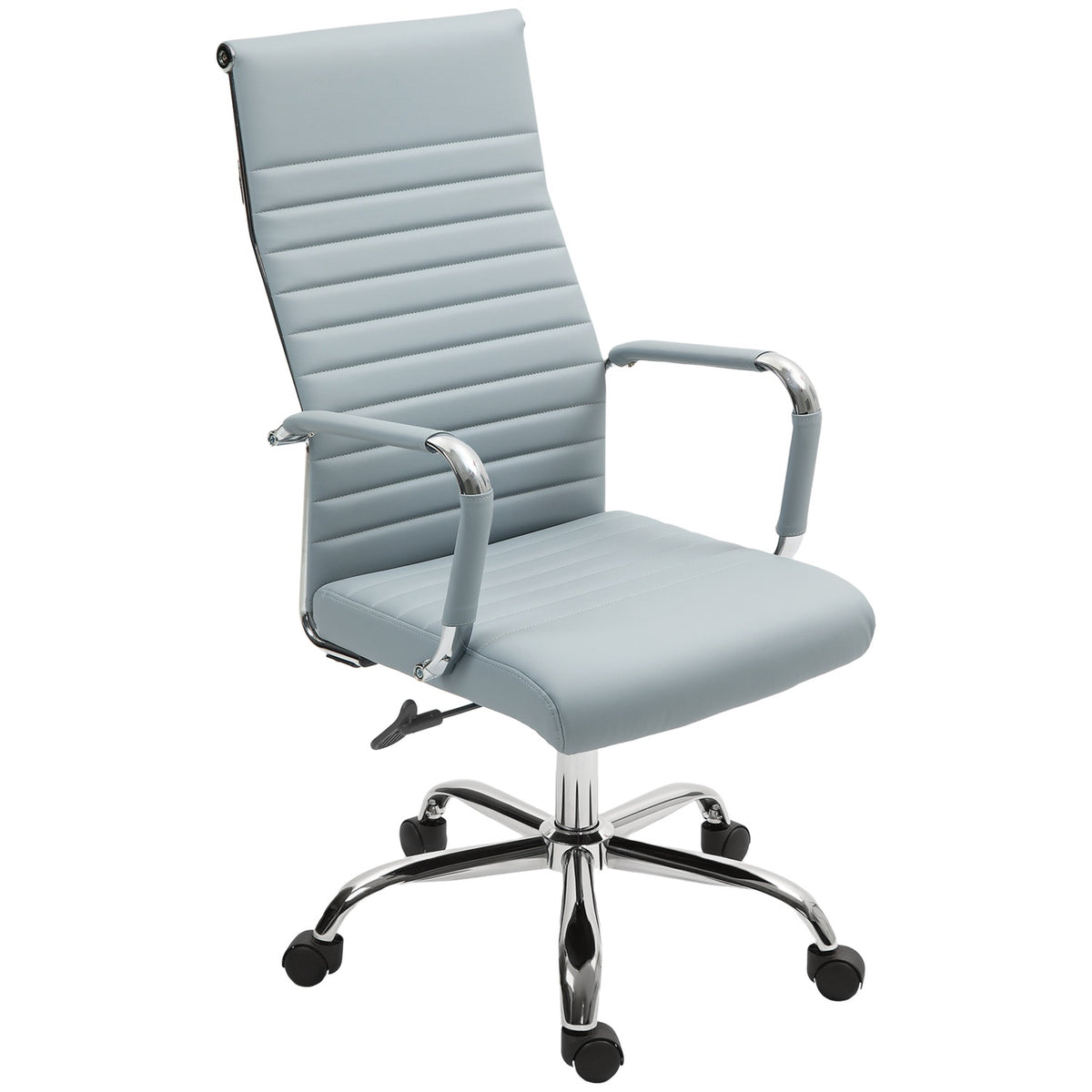 Office chair, ergonomic desk chair with rocker function, height-adjustable swivel chair with armrest, computer chair, faux leather, light gray