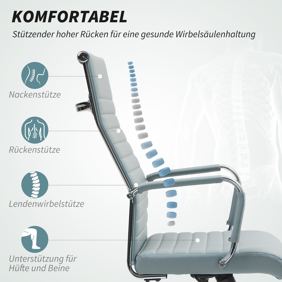 Office chair, ergonomic desk chair with rocker function, height-adjustable swivel chair with armrest, computer chair, faux leather, light gray