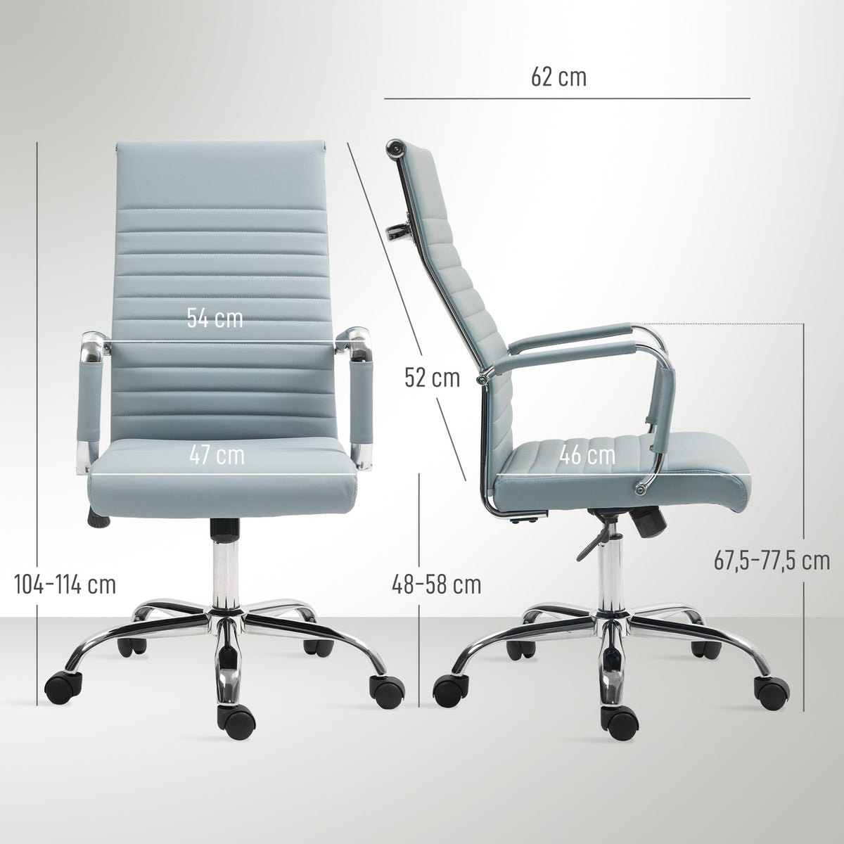 Office chair, ergonomic desk chair with rocker function, height-adjustable swivel chair with armrest, computer chair, faux leather, light gray