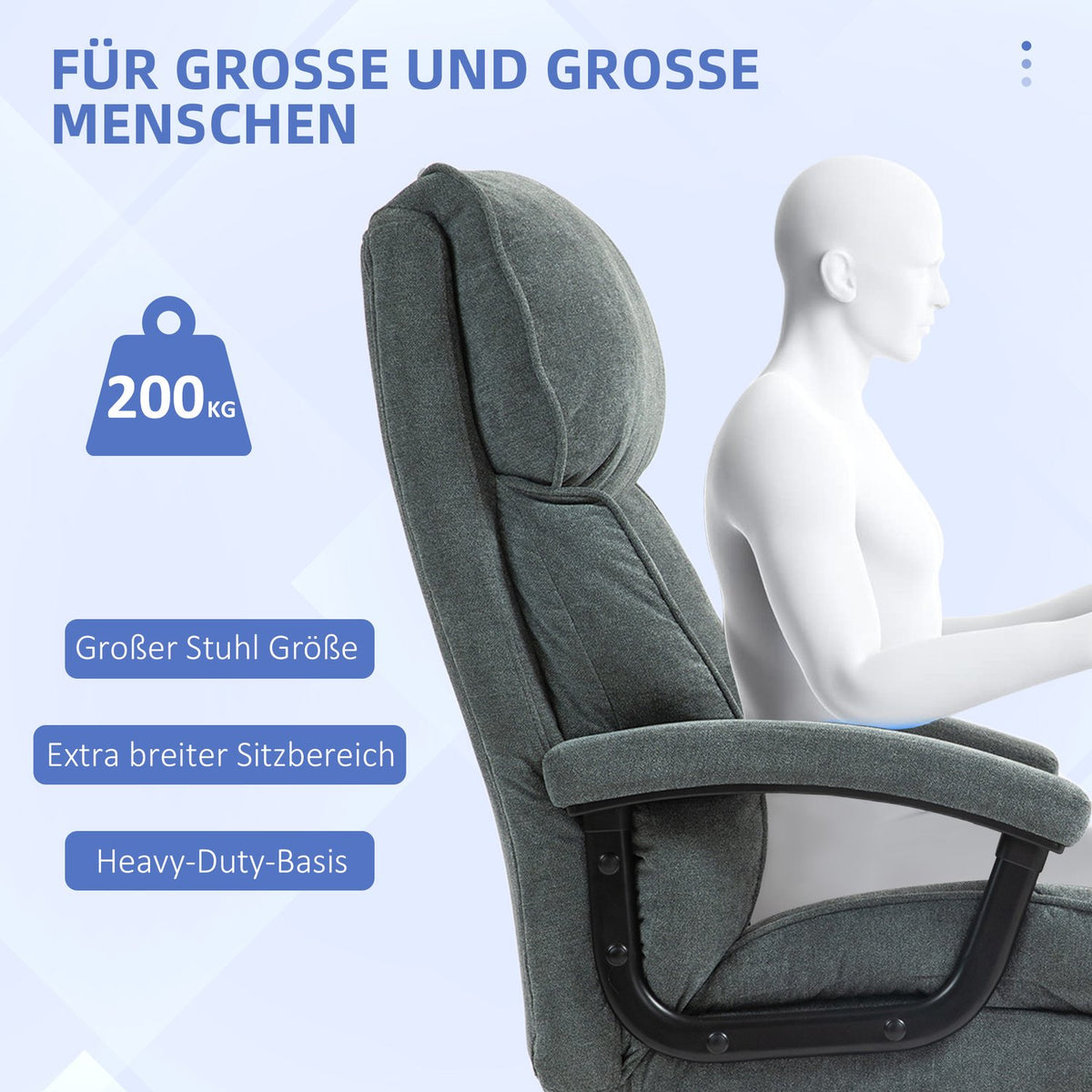 Office chair, ergonomic desk chair with rocker function, linen look, height-adjustable PC chair with swivel function, thick cushions, load capacity up to 200 kg, for home office, gray