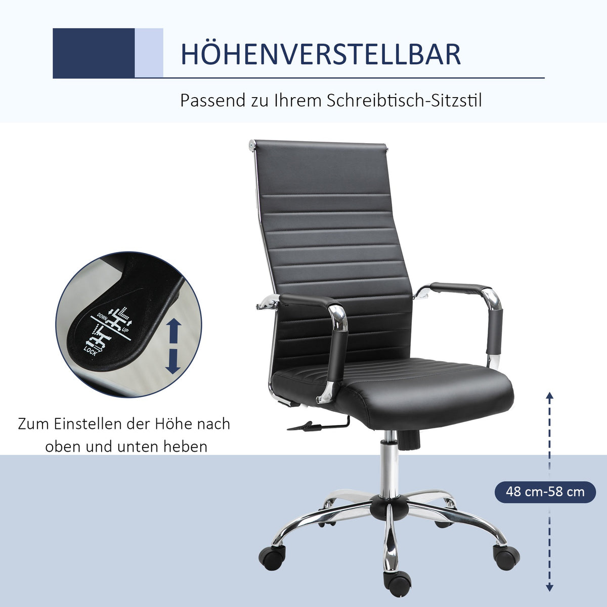 Office chair ergonomic executive chair with rocker function, height adjustable, upholstered in faux leather and foam, black