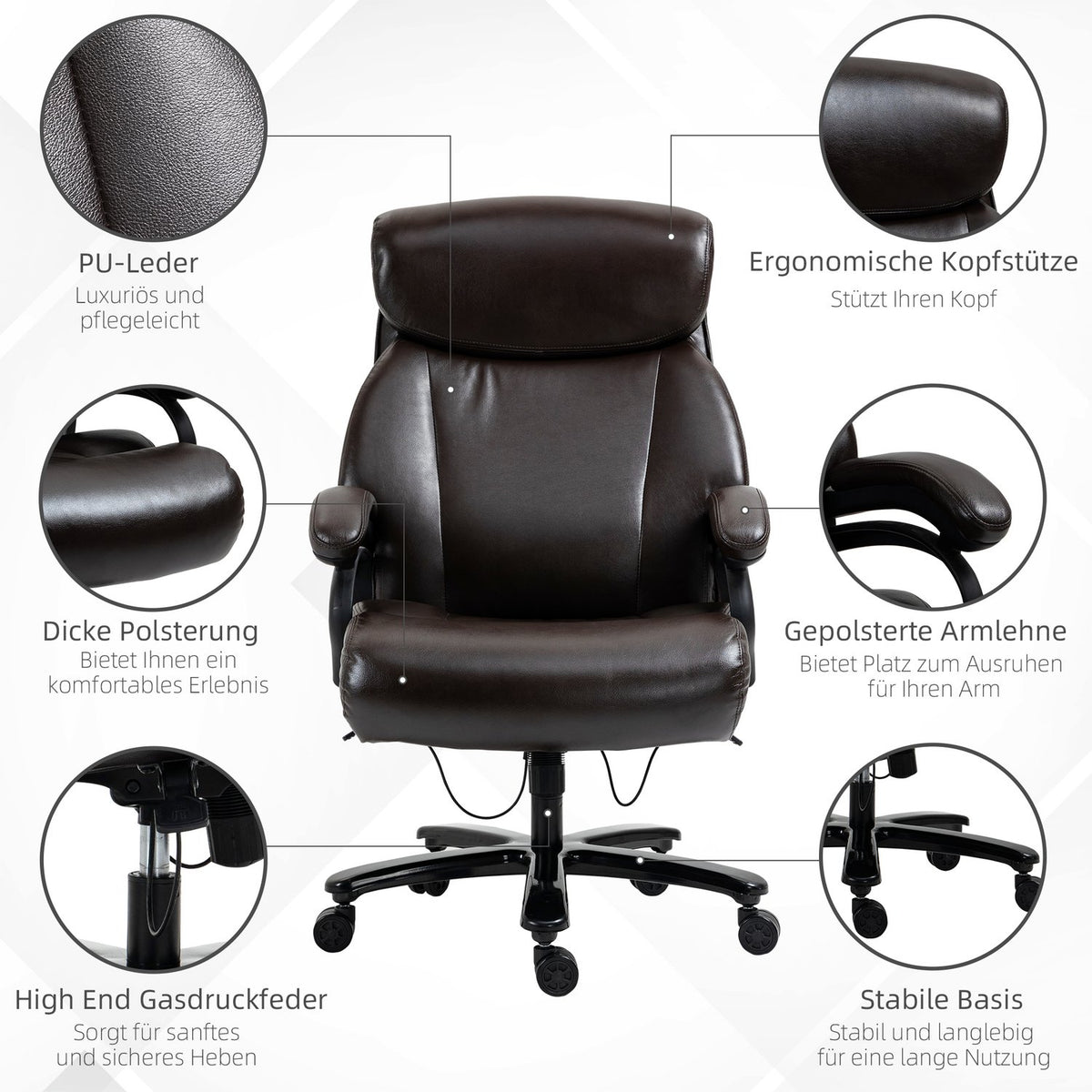 Office chair, executive chair, gaming chair, ergonomically height-adjustable with rocker function, thick padding, load capacity up to 180 kg
