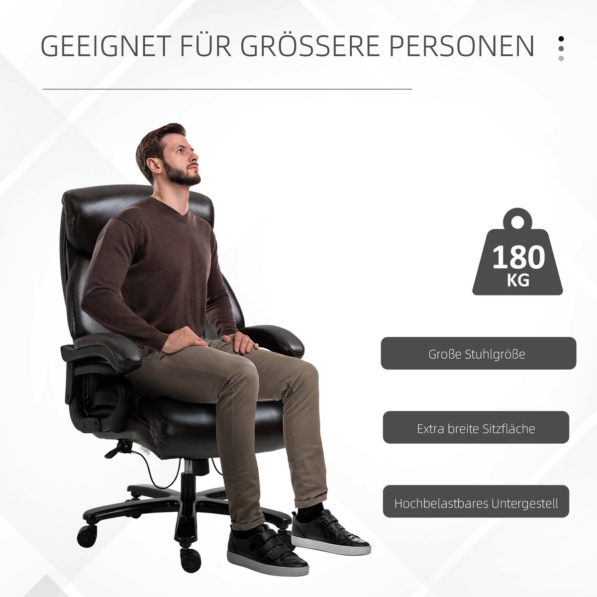 Office chair, executive chair, gaming chair, ergonomically height-adjustable with rocker function, thick padding, load capacity up to 180 kg