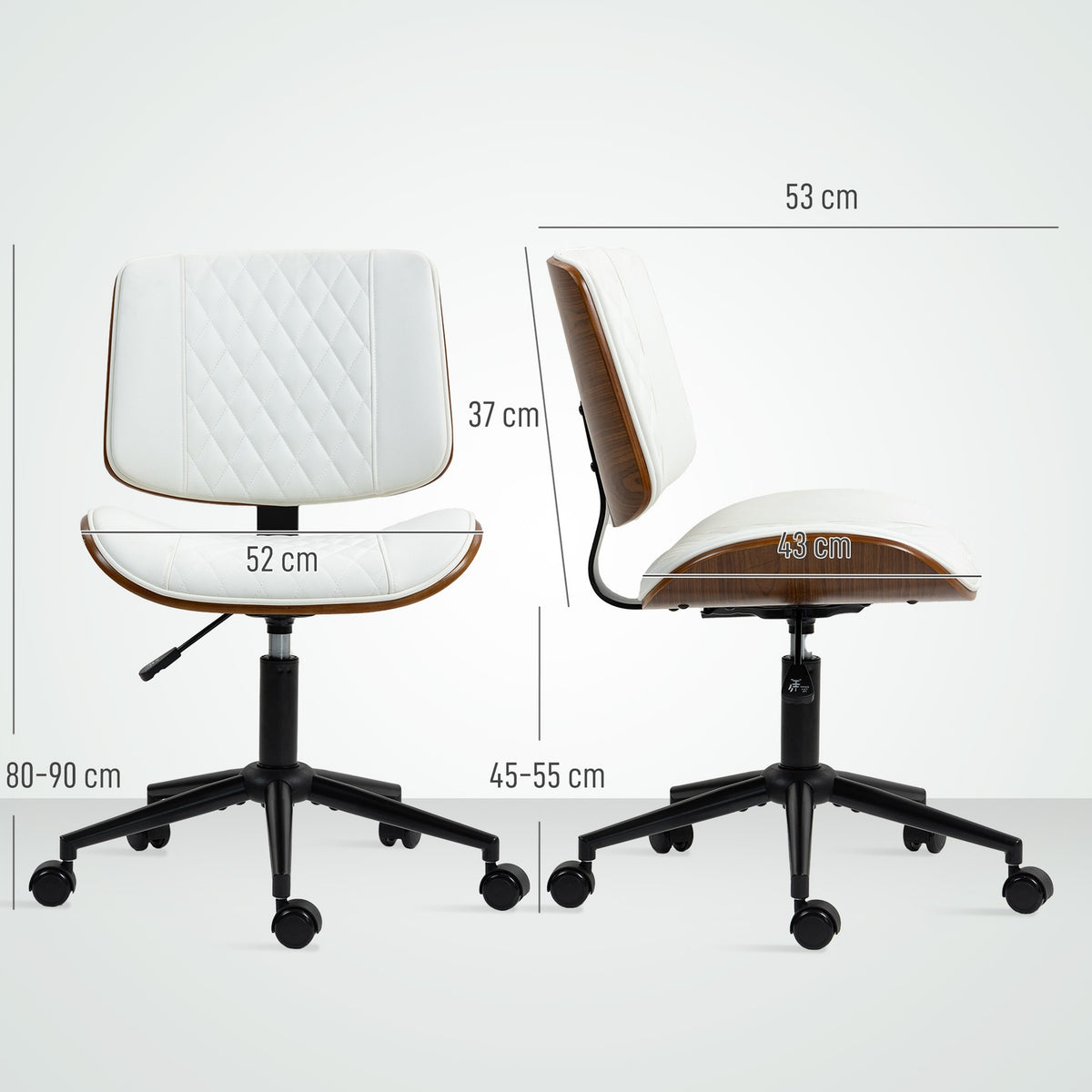Office chair height-adjustable desk chair with wheels, diamond quilting, swivel chair with rocker function, faux leather, white |