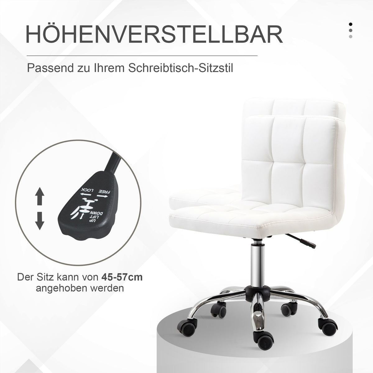Office chair, swivel chair, imitation leather, steel frame, 5 wheels, upholstered, white