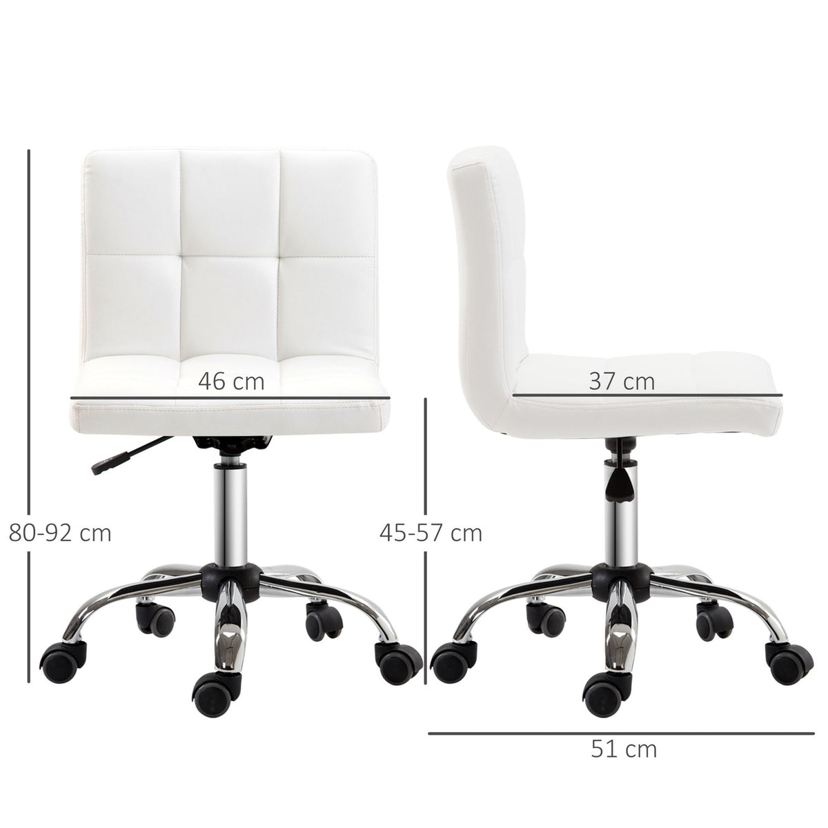 Office chair, swivel chair, imitation leather, steel frame, 5 wheels, upholstered, white