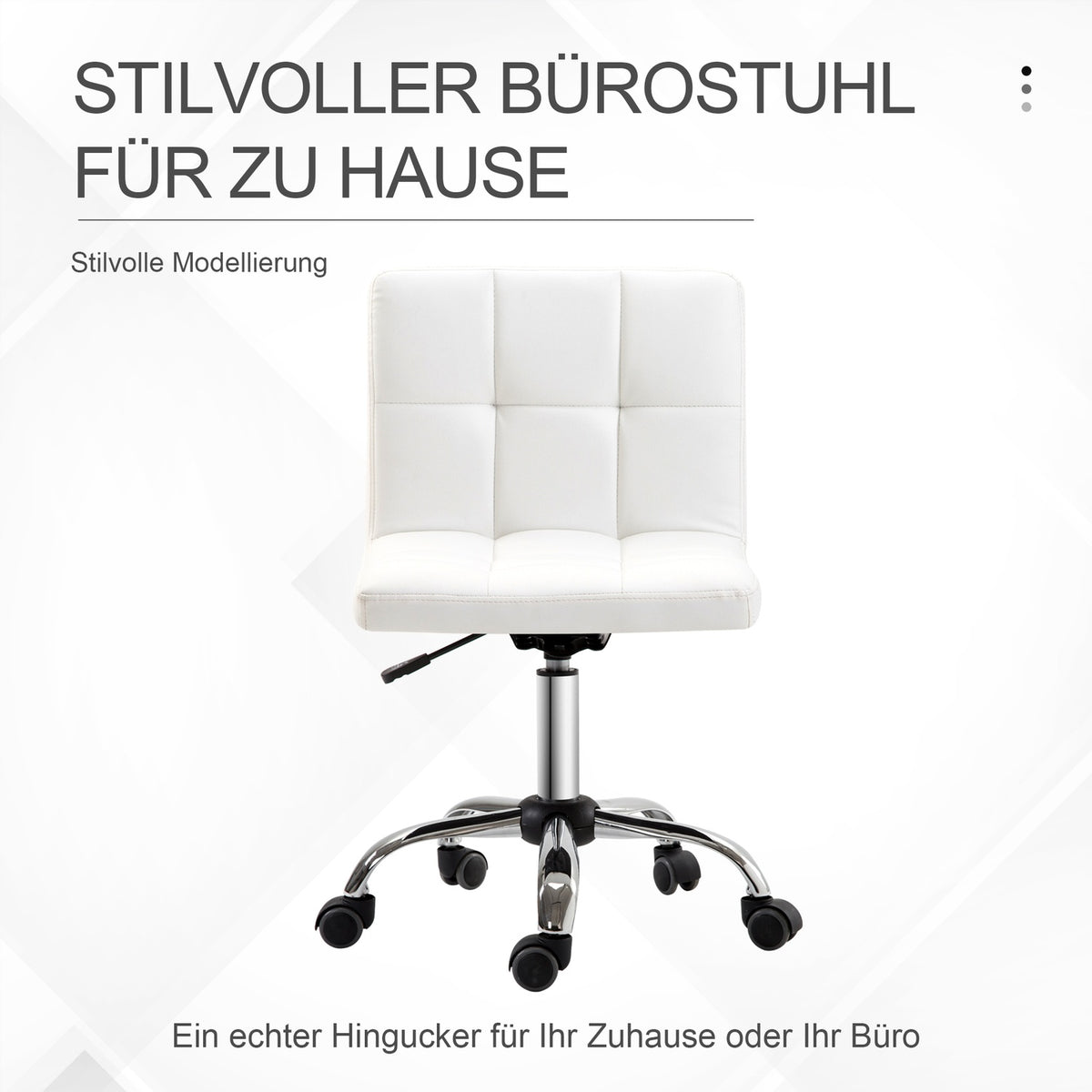 Office chair, swivel chair, imitation leather, steel frame, 5 wheels, upholstered, white