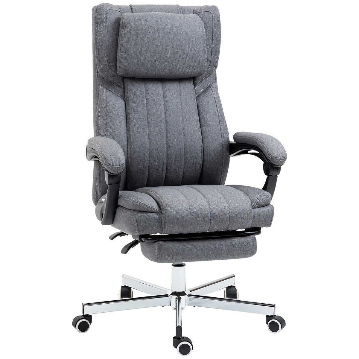 Office chair with 5 massage modes, ergonomic desk chair with reclining function, height adjustable, footrest, linen look, gray