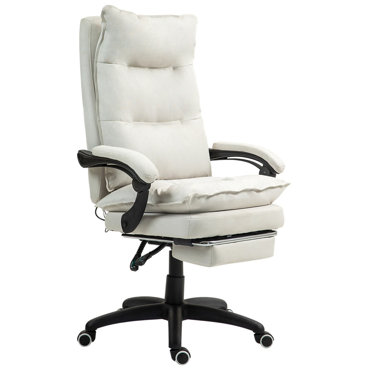 Office chair with 6-point massage, ergonomic gaming chair with reclining function, height-adjustable executive chair with footrest, 120 kg load capacity, for study, office, cream white