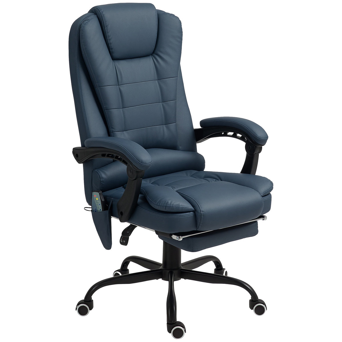 Office chair with 7-point massage, ergonomic office chair with reclining function, height-adjustable executive chair with remote control, 120 kg load capacity, for study, office, blue