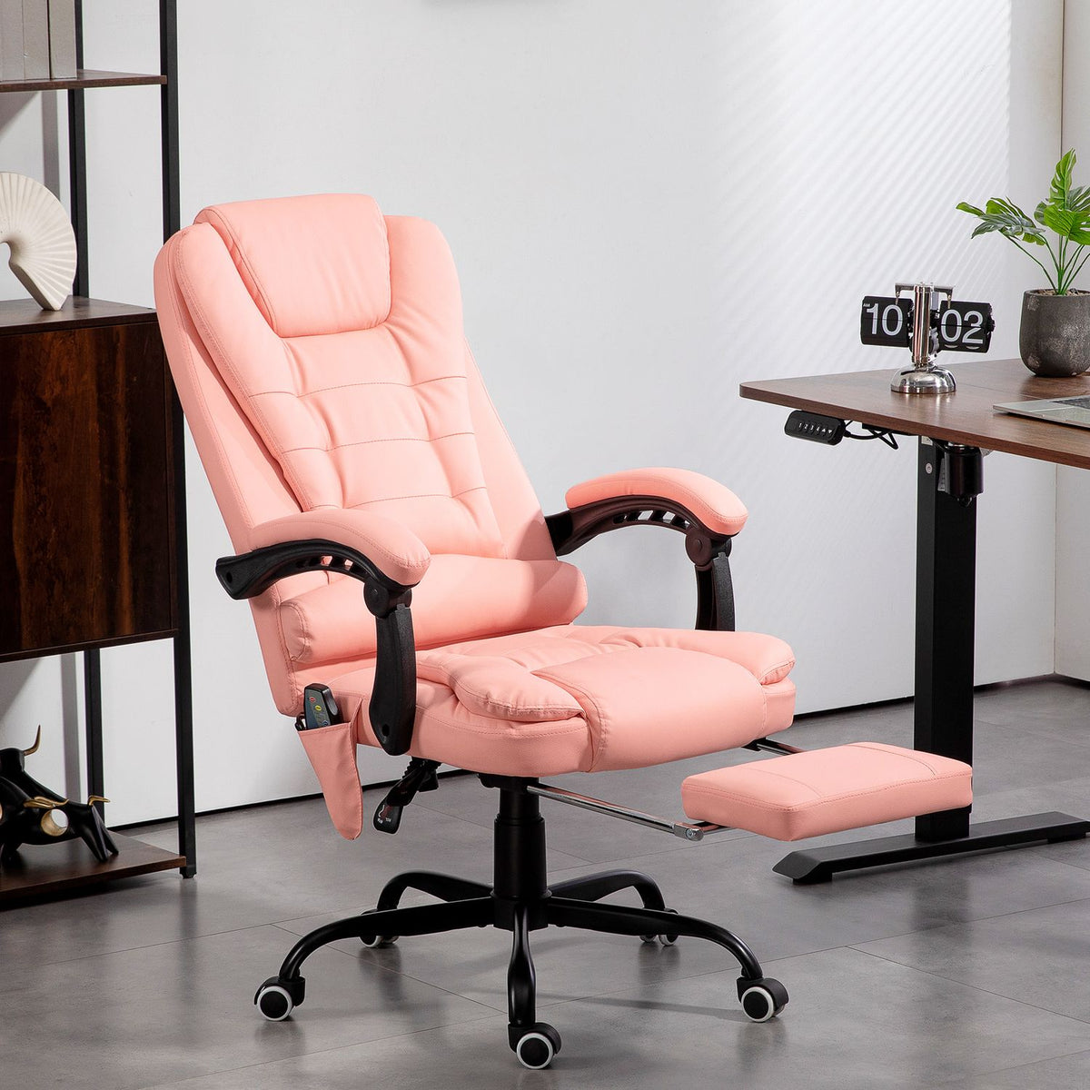Office chair with 7 point massage, ergonomic office chair with reclining function, height-adjustable executive chair with remote control, 120 kg load capacity, for study, office, pink