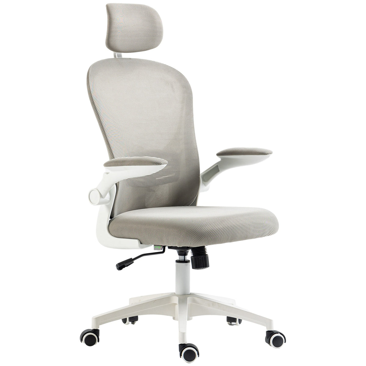 Office chair with adjustable headrest, ergonomic desk chair with fold-up arm, up to 120 kg, gray