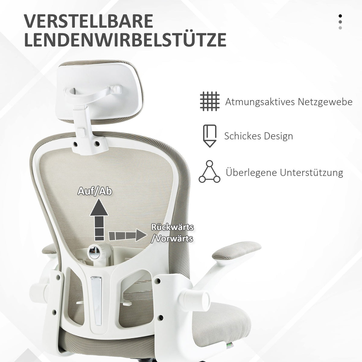 Office chair with adjustable headrest, ergonomic desk chair with fold-up arm, up to 120 kg, gray