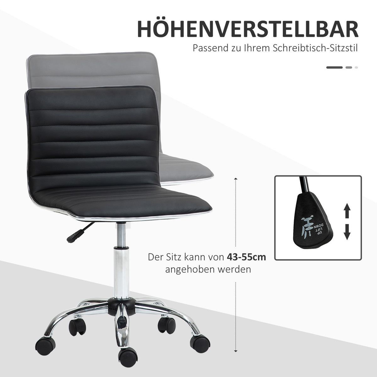 Office chair with backrest, height-adjustable swivel chair with wheels, desk chair can hold up to 120 kg, for study, office, black