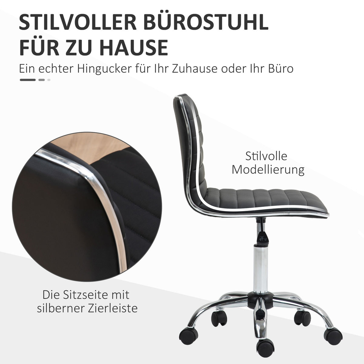 Office chair with backrest, height-adjustable swivel chair with wheels, desk chair can hold up to 120 kg, for study, office, black