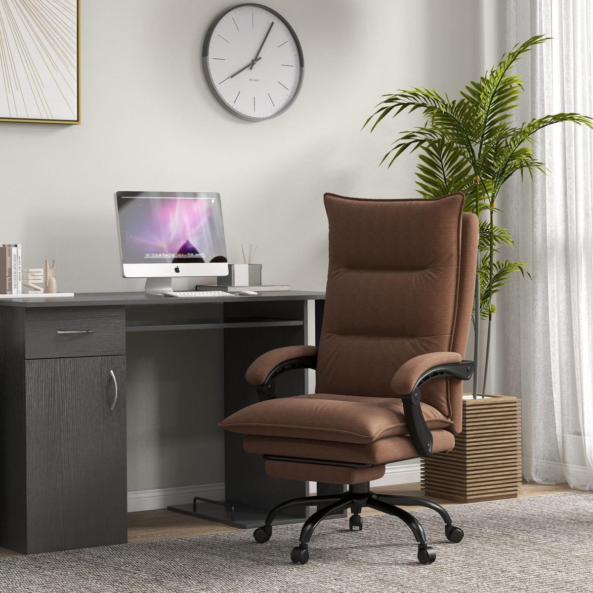 Office chair with massage function, 155° tilt, swivel chair with armrest, ergonomic desk chair, brown