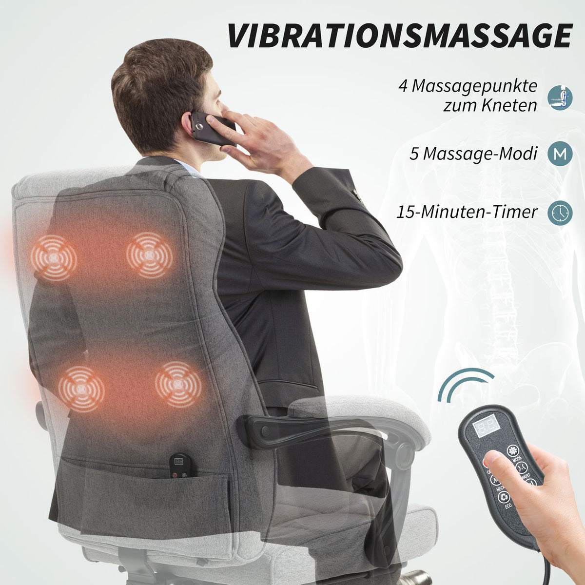 Office chair with massage function Ergonomic executive chair with reclining function Footrest Grey