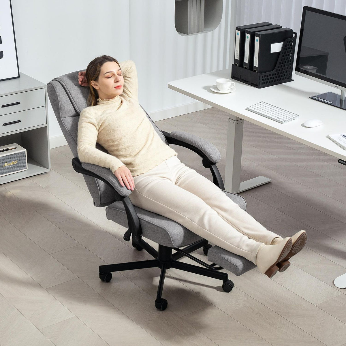 Office chair with massage function Ergonomic executive chair with reclining function Footrest Grey