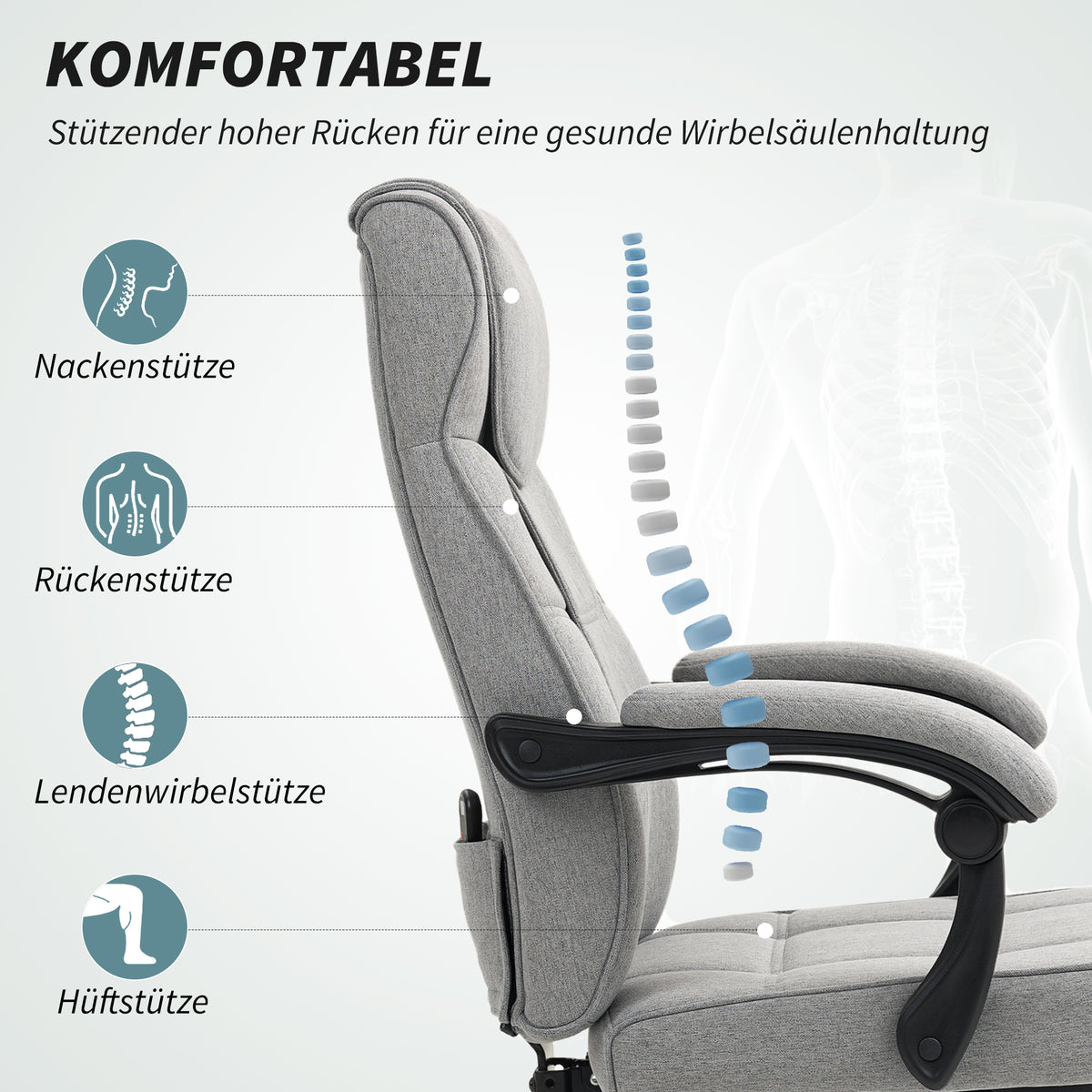 Office chair with massage function Ergonomic executive chair with reclining function Footrest Grey