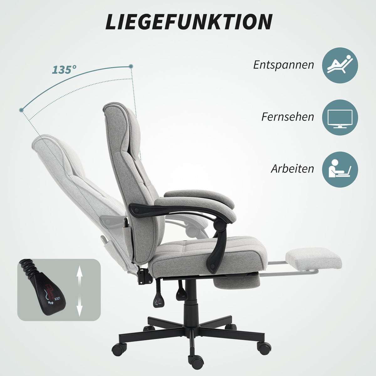 Office chair with massage function Ergonomic executive chair with reclining function Footrest Grey