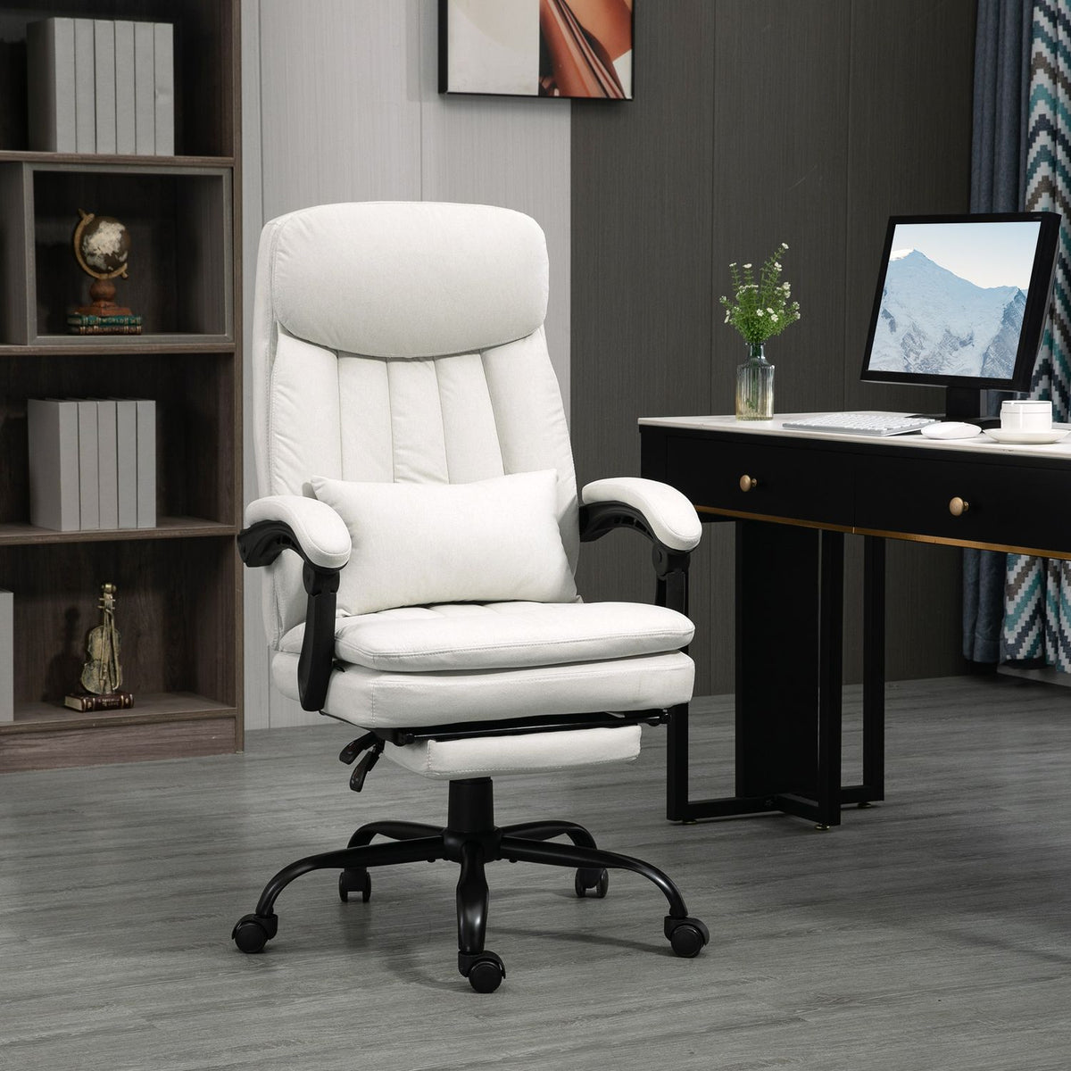 Office chair with massage function, ergonomic desk chair, height-adjustable executive chair, cream white