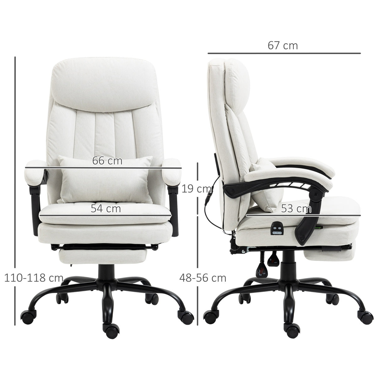 Office chair with massage function, ergonomic desk chair, height-adjustable executive chair, cream white