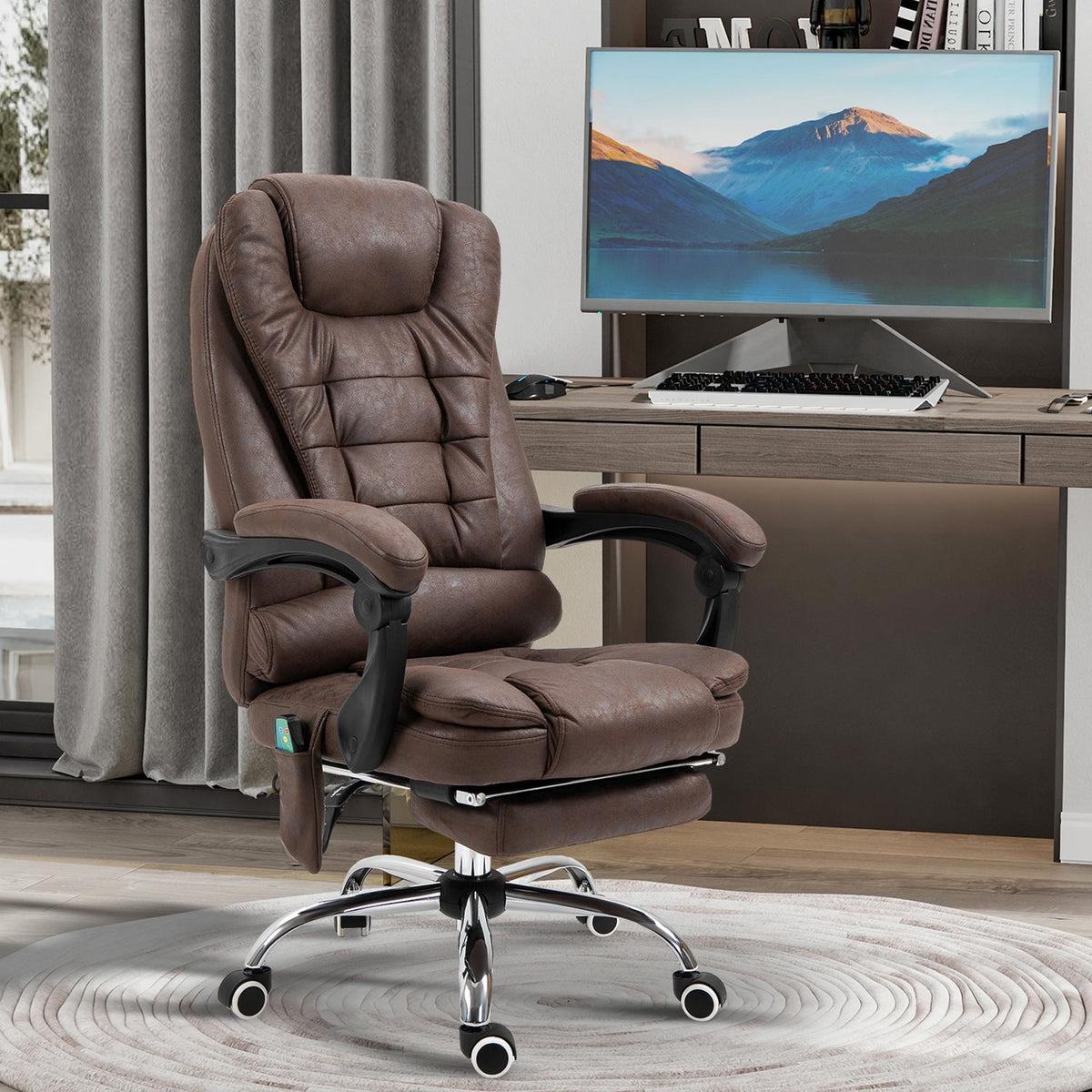 Office chair with massage function, ergonomic desk chair with reclining and warming function, height-adjustable computer chair with footrest