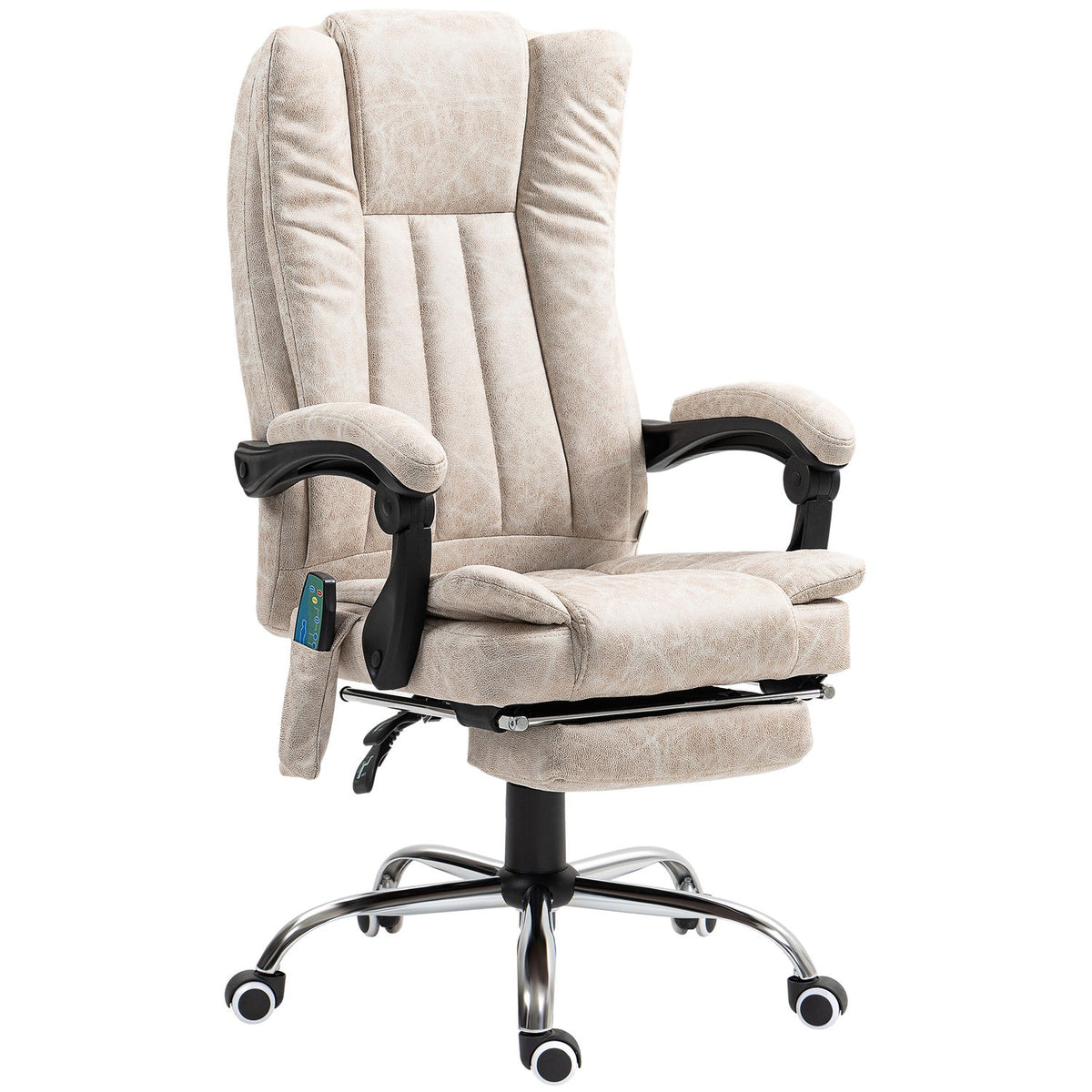 Office chair with massage function, ergonomic desk chair with reclining function, heating function, height-adjustable swivel chair with footrest, side pocket, cream white