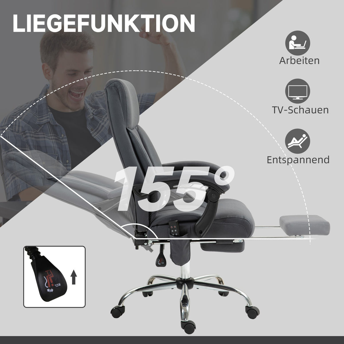 Office chair with massage function, executive chair height-adjustable, with reclining function, ergonomic, dark gray