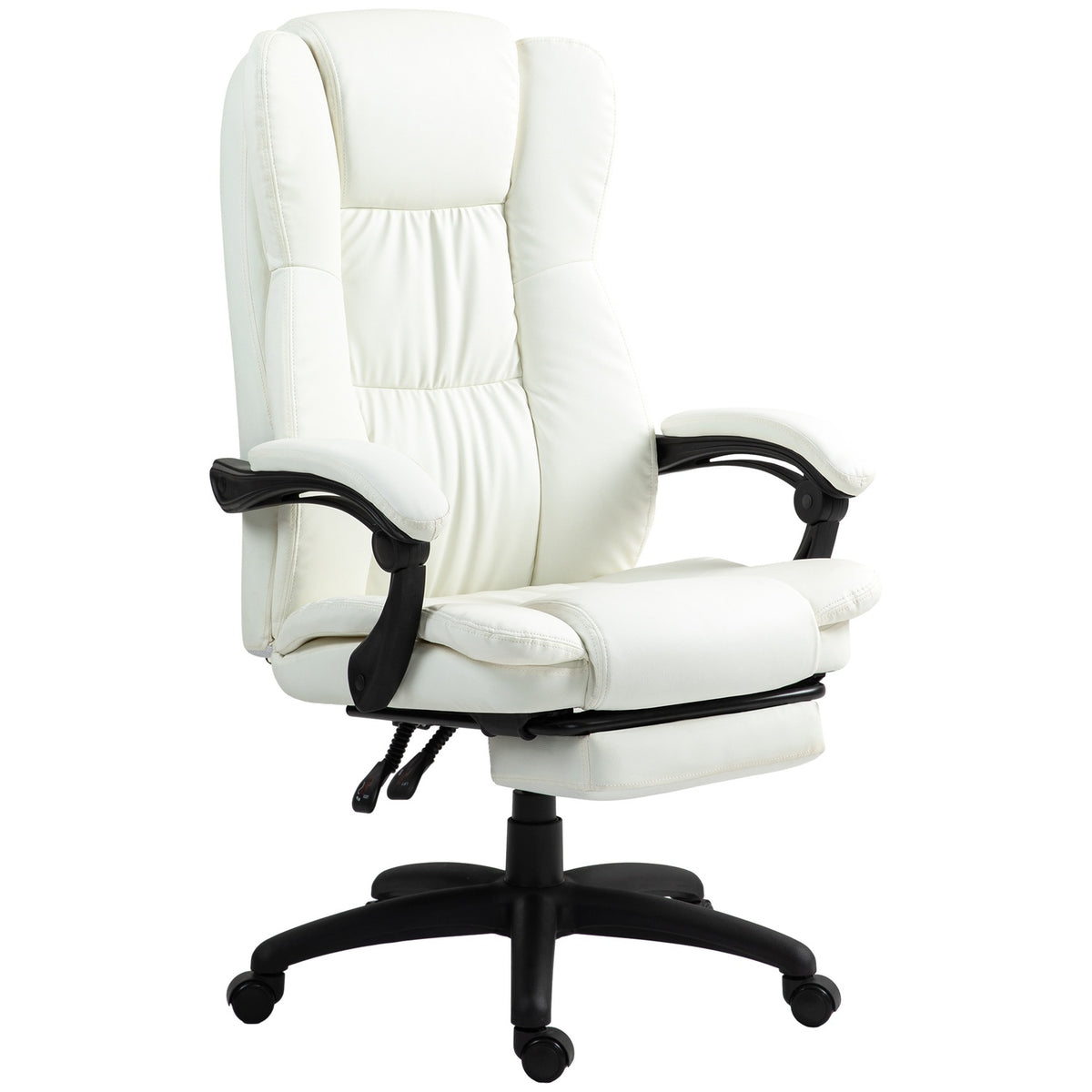 Office chair with massage function, executive chair with footrest, ergonomic desk chair, cream