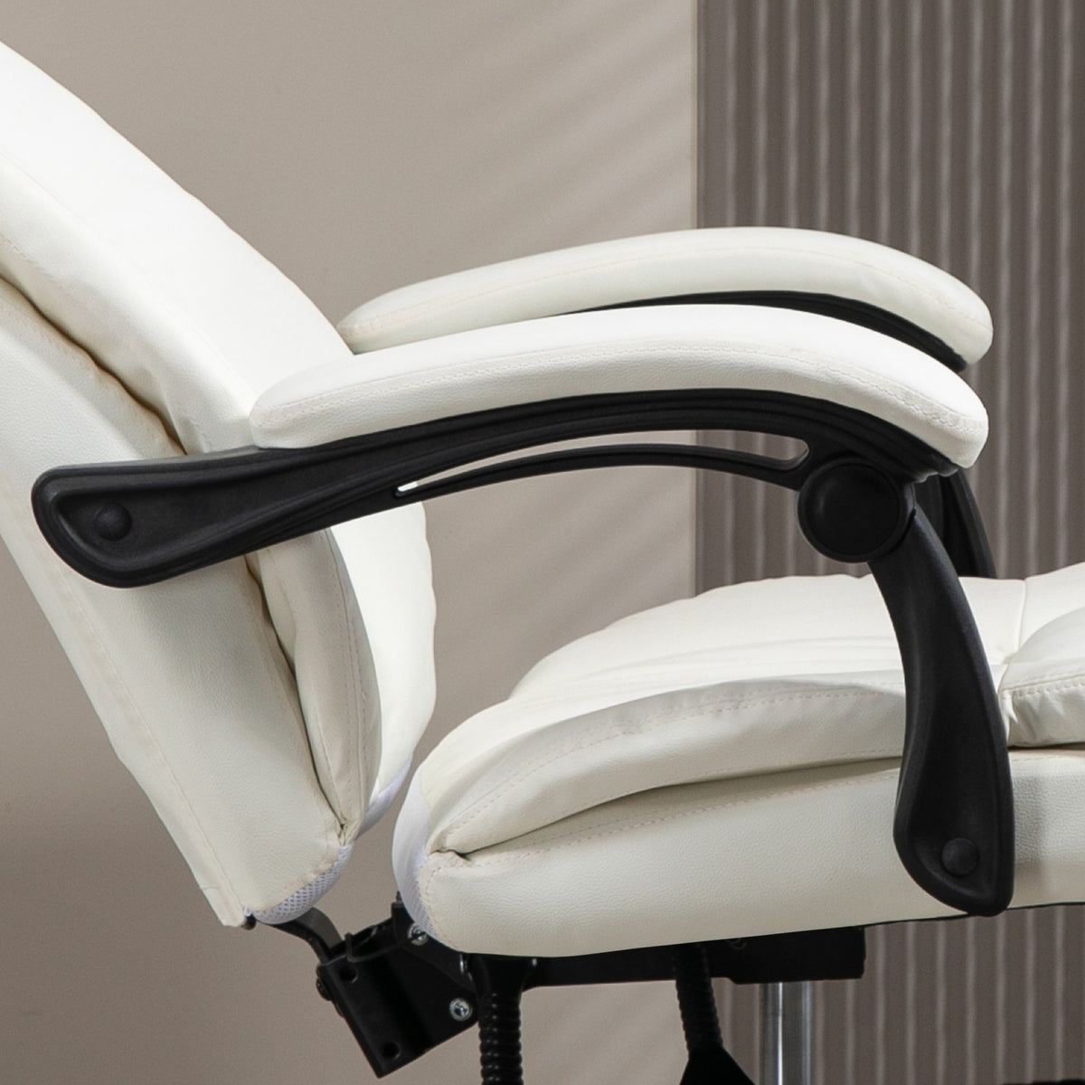 Office chair with massage function, executive chair with footrest, ergonomic desk chair, cream