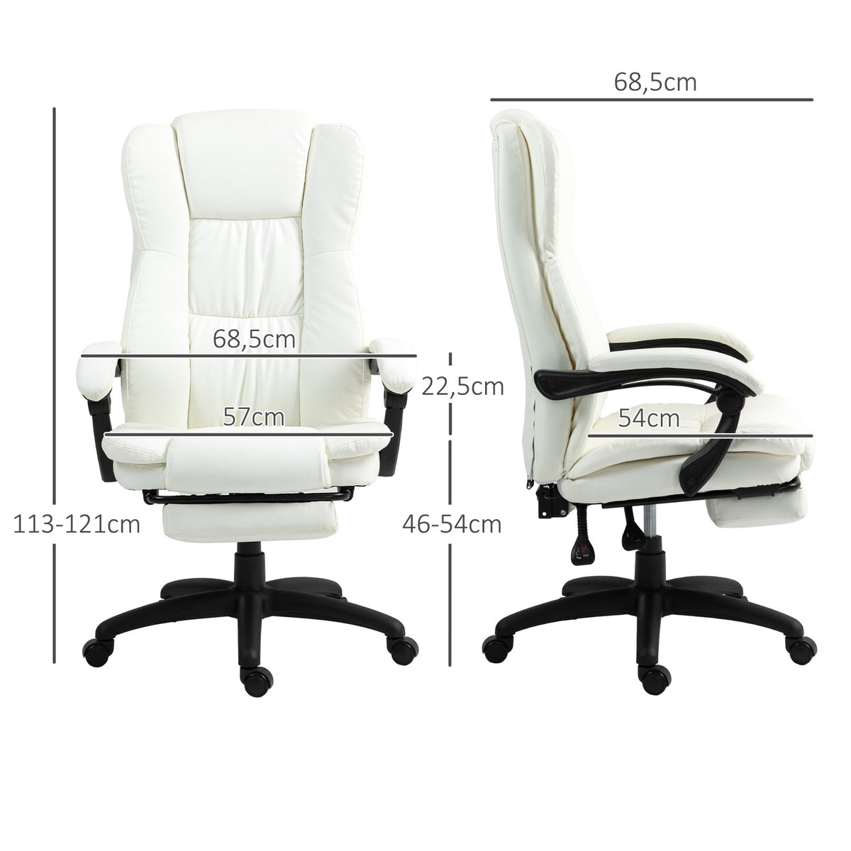 Office chair with massage function, executive chair with footrest, ergonomic desk chair, cream