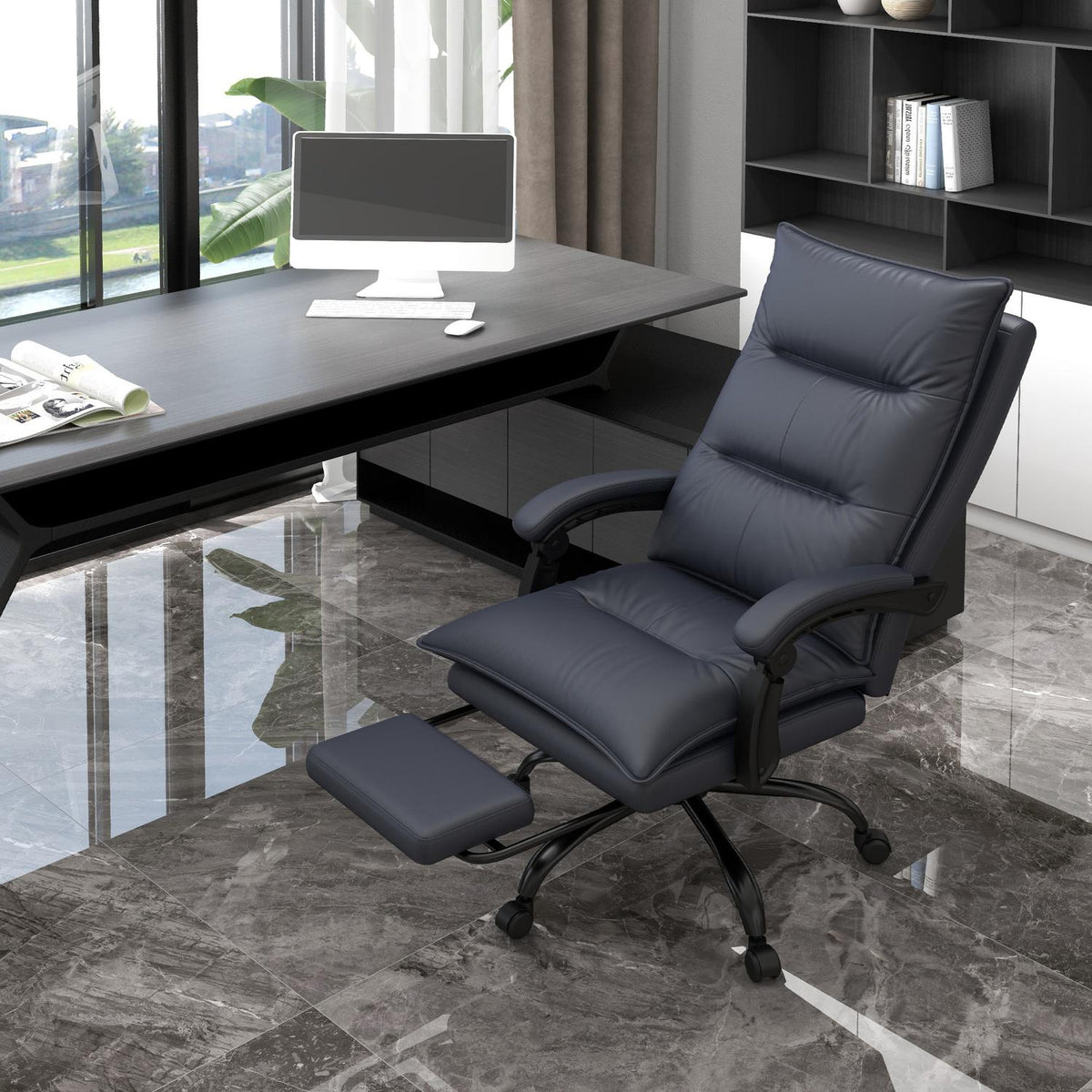 Office chair with massage function, height-adjustable desk chair, computer chair with footrest, light gray