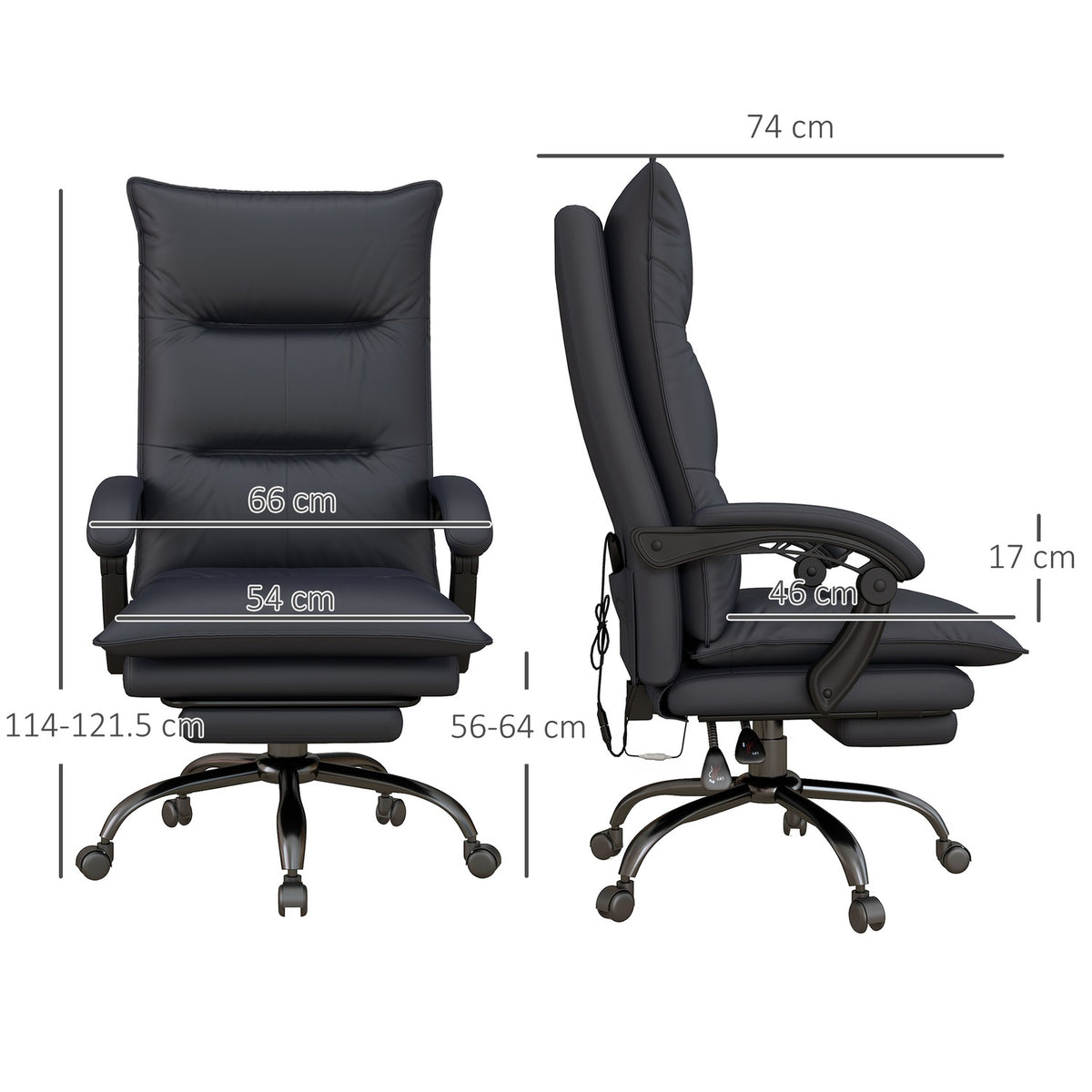Office chair with massage function, height-adjustable desk chair, computer chair with footrest, light gray