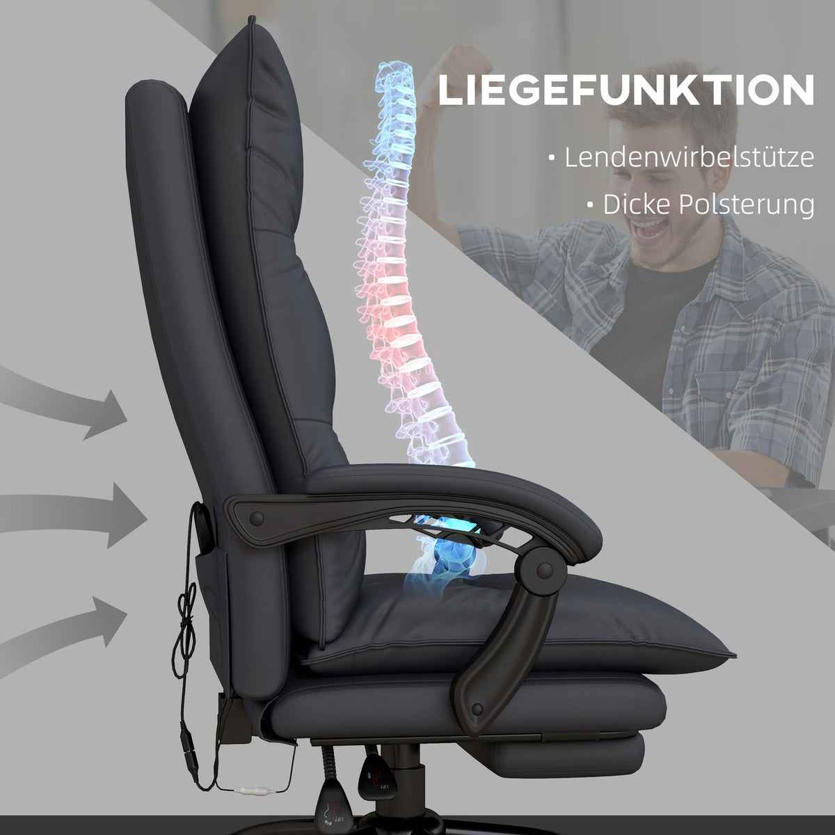 Office chair with massage function, height-adjustable desk chair, computer chair with footrest, light gray