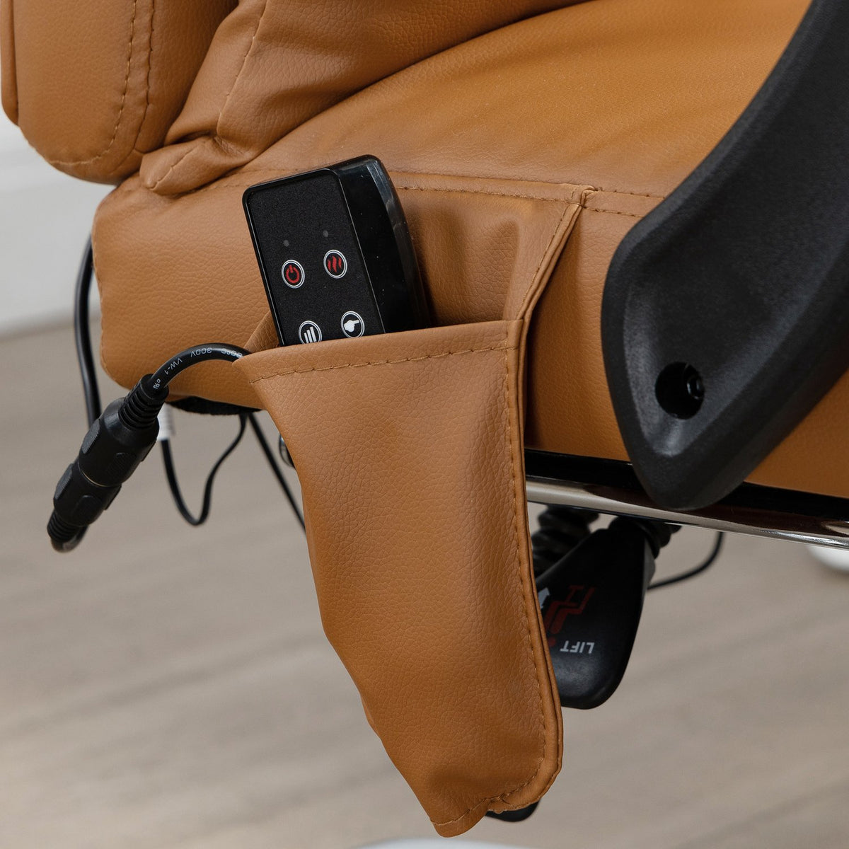 Office chair with massage function, lumbar heating, 6 massage points, 5 modes, load 120 kg, 66x67x115-123cm, artificial leather, light brown