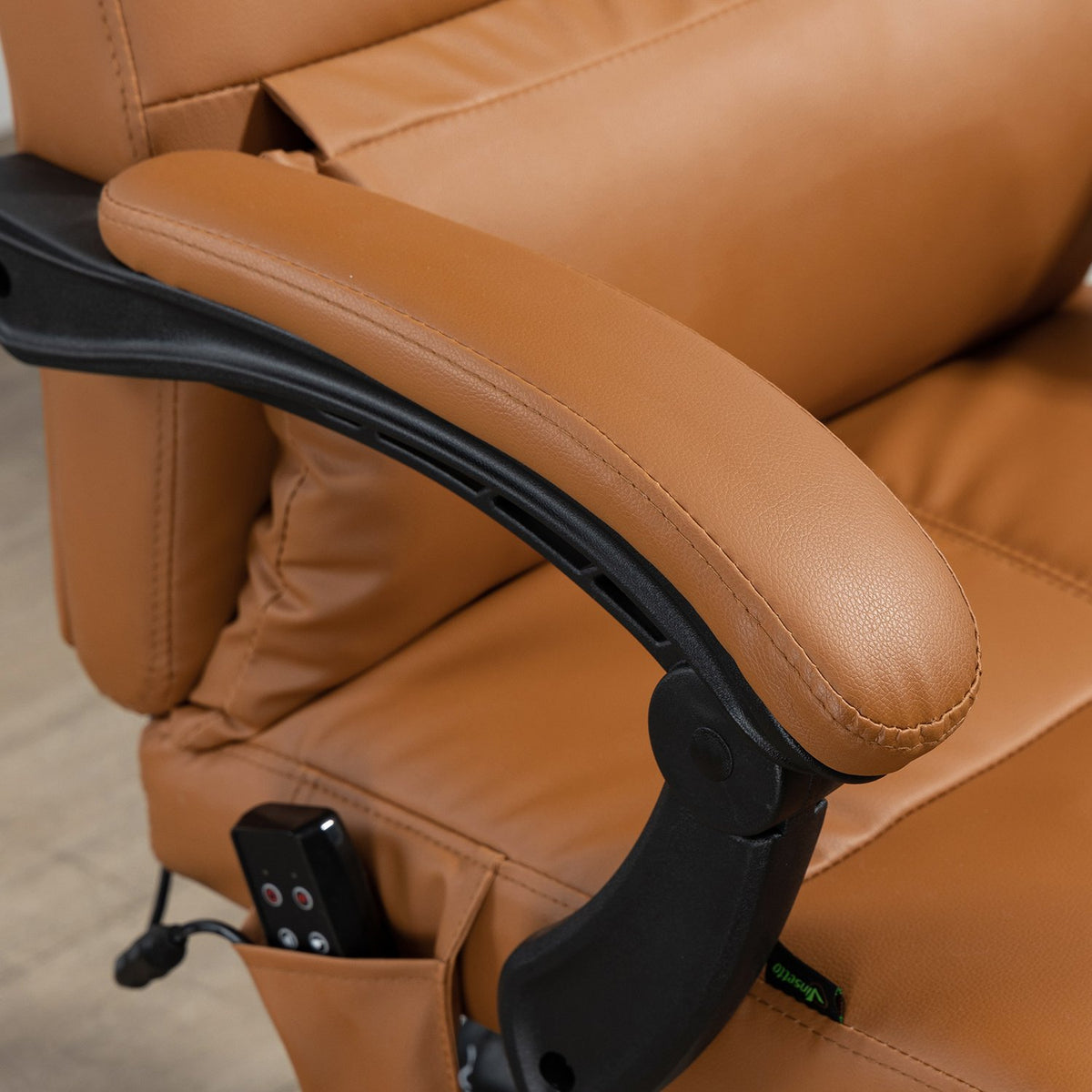 Office chair with massage function, lumbar heating, 6 massage points, 5 modes, load 120 kg, 66x67x115-123cm, artificial leather, light brown