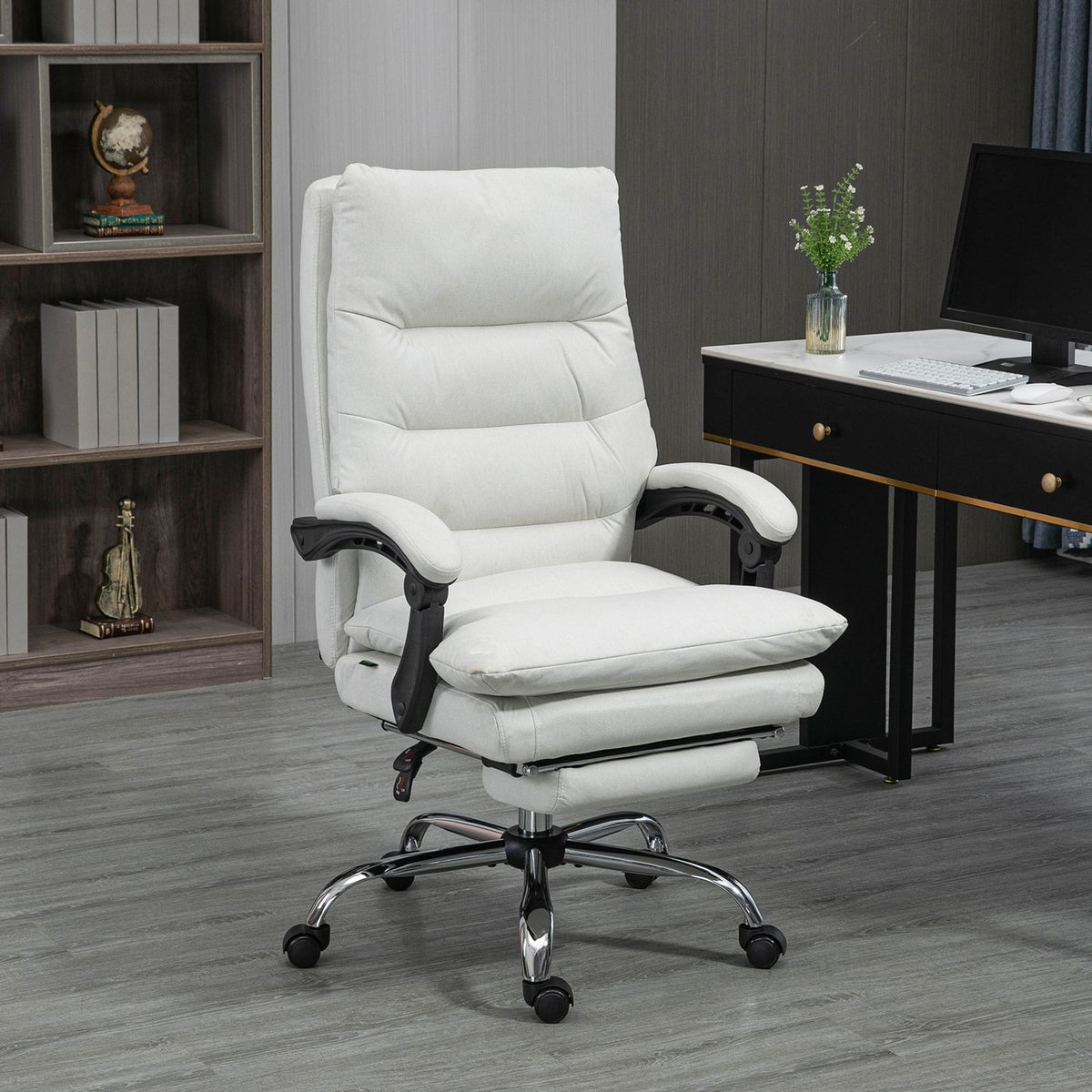 Office chair with massage function, with 135° tilting backrest, height adjustable, load 120 kg artificial leather 65x72x109-117cm cream white