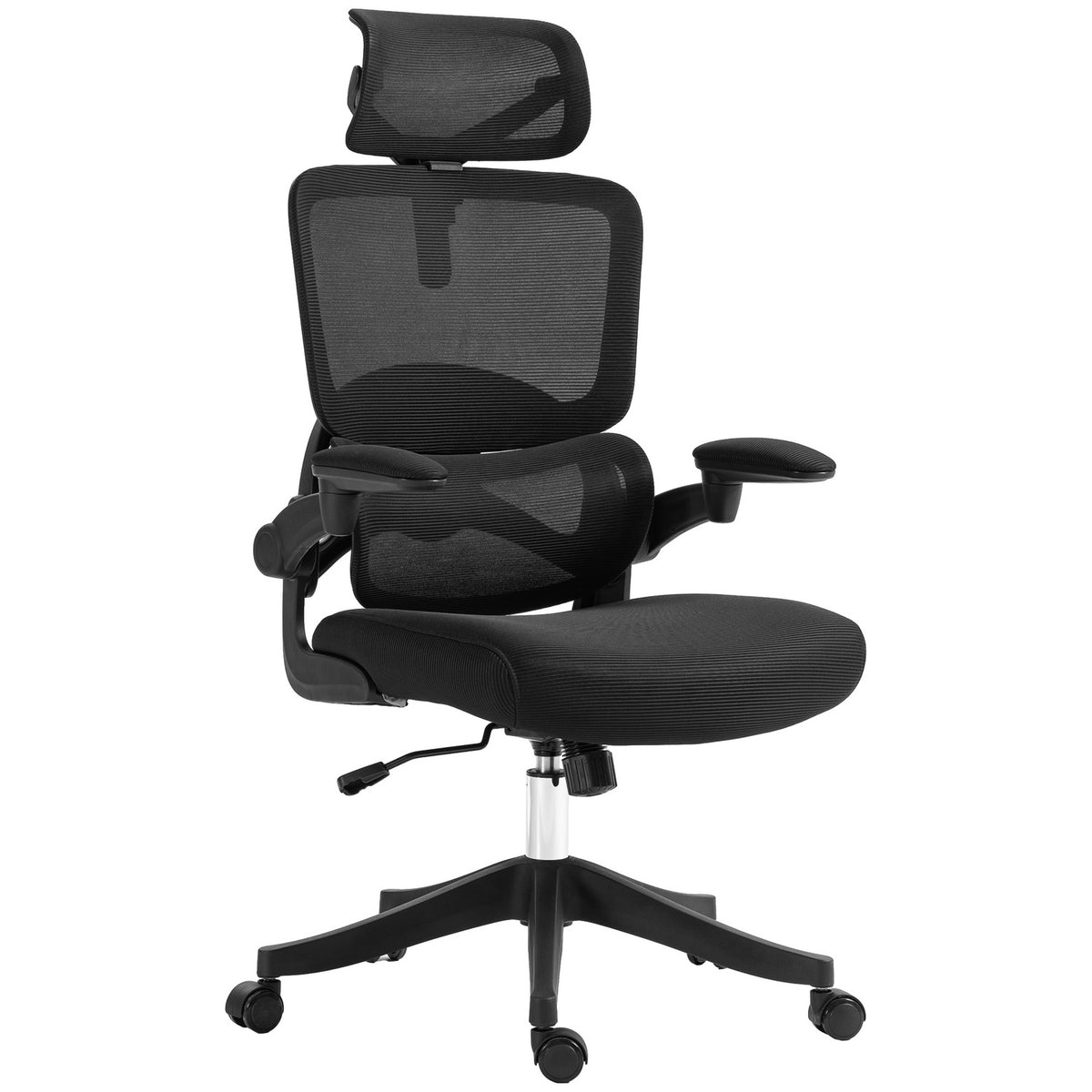 Office chair with net, folding armrests, rocker function, height-adjustable desk chair, up to 120kg, black