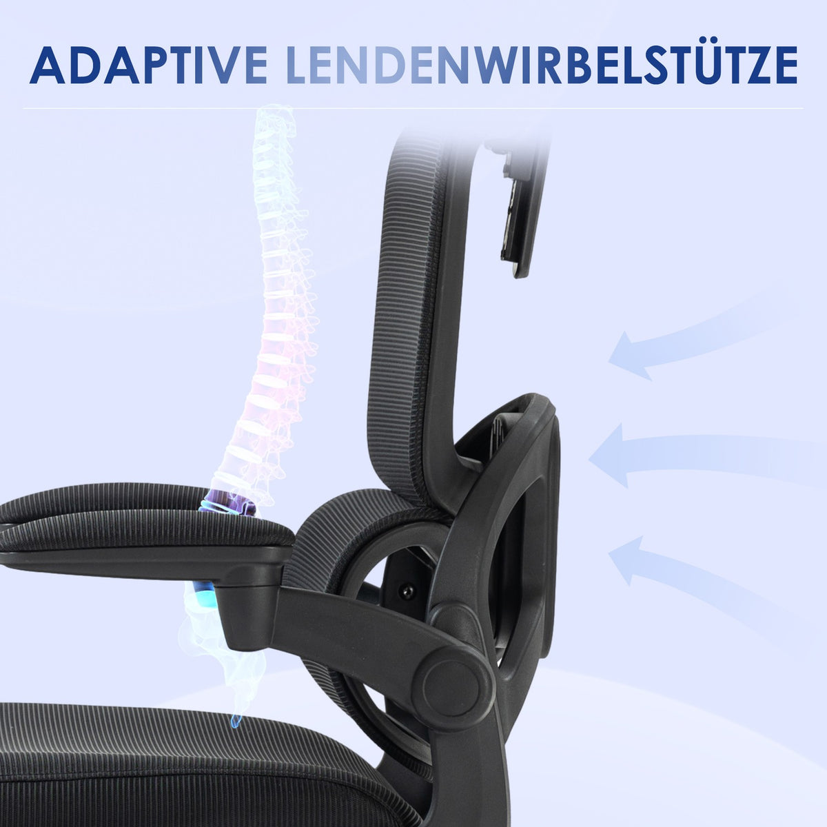Office chair with net, folding armrests, rocker function, height-adjustable desk chair, up to 120kg, black
