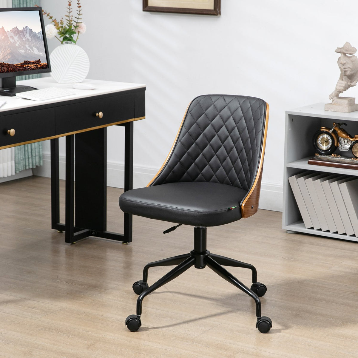 Office chair without armrest, ergonomic desk chair, height adjustable, swivel chair, black