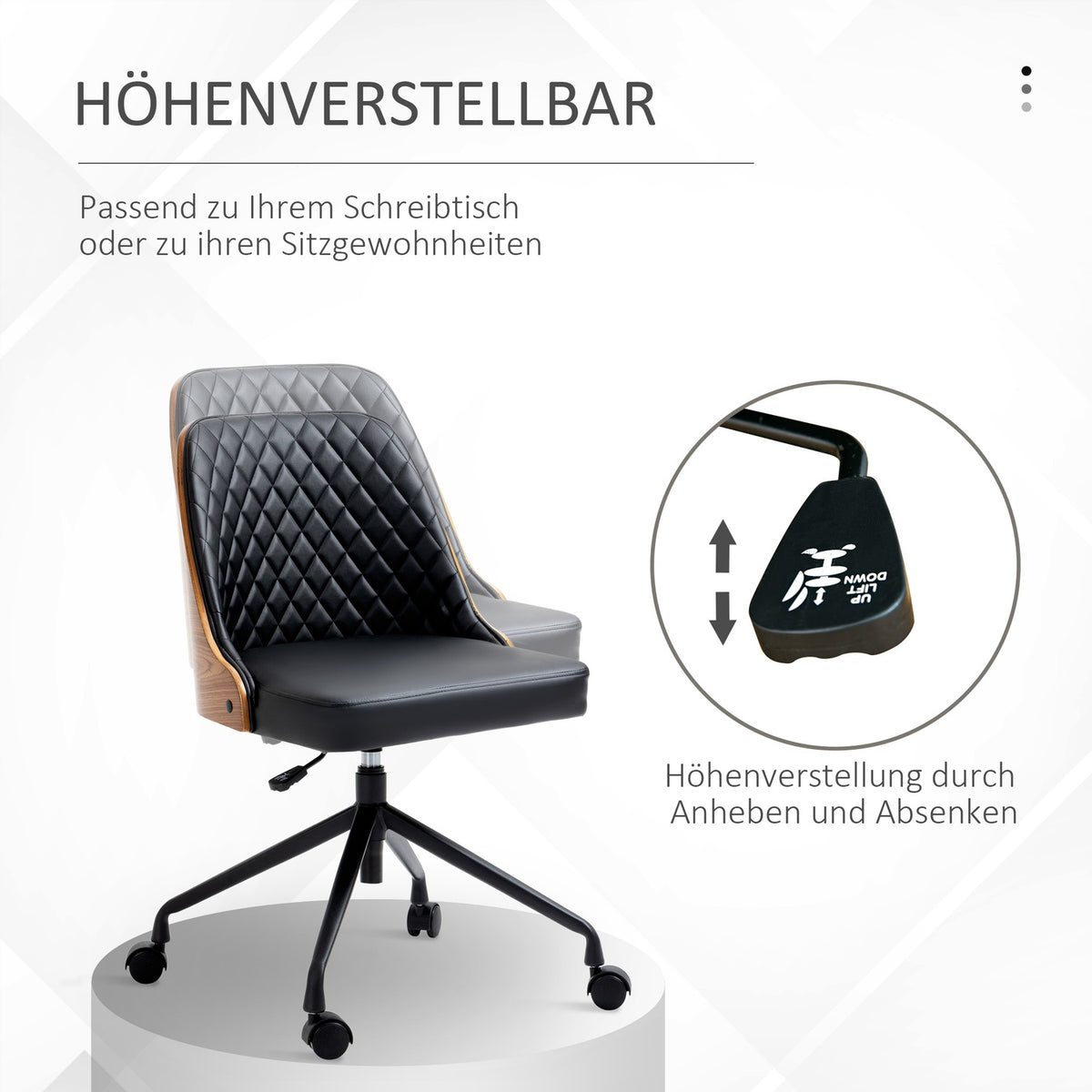 Office chair without armrest, ergonomic desk chair, height adjustable, swivel chair, black