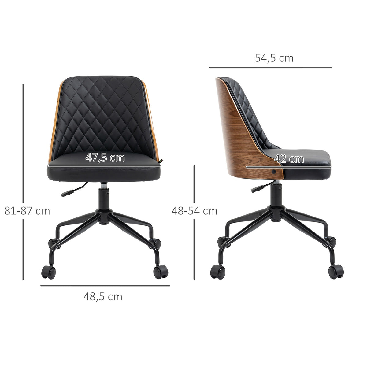 Office chair without armrest, ergonomic desk chair, height adjustable, swivel chair, black