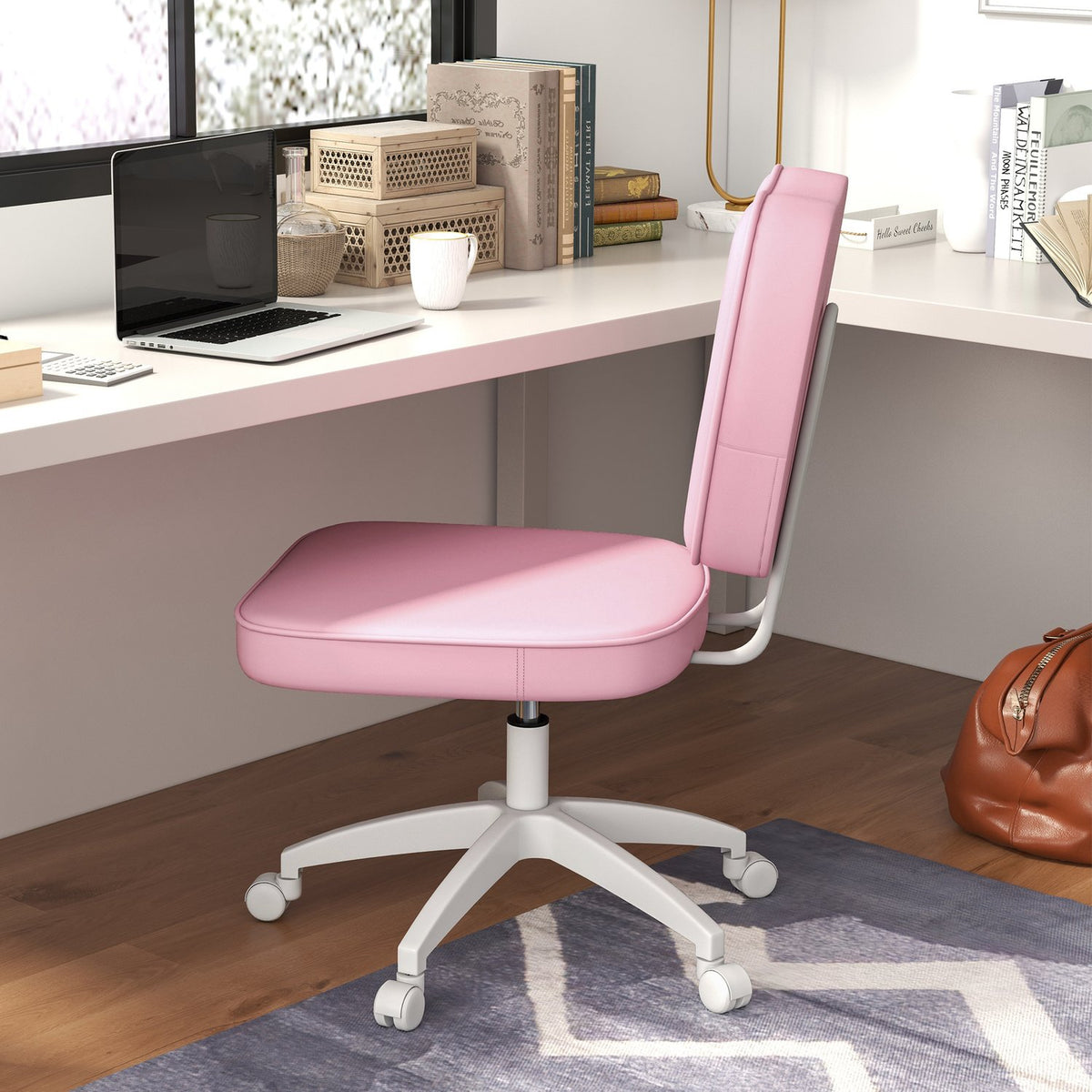Office chair without armrests, 82-92H cm, children's swivel chair, height-adjustable, load capacity up to 120 kg, pink