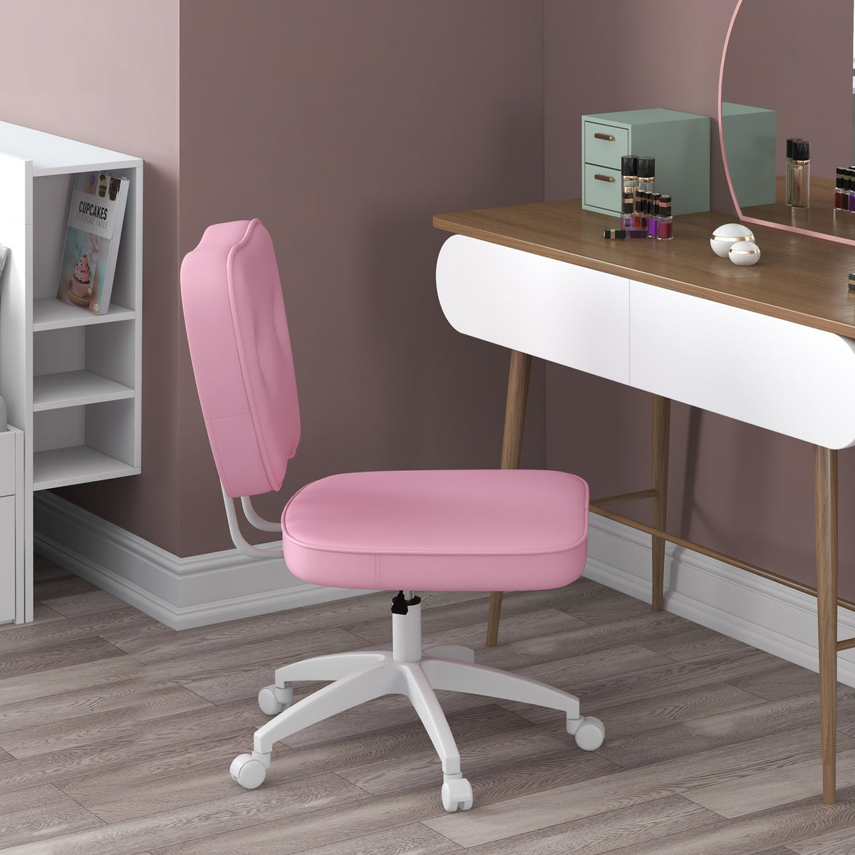 Office chair without armrests, 82-92H cm, children's swivel chair, height-adjustable, load capacity up to 120 kg, pink