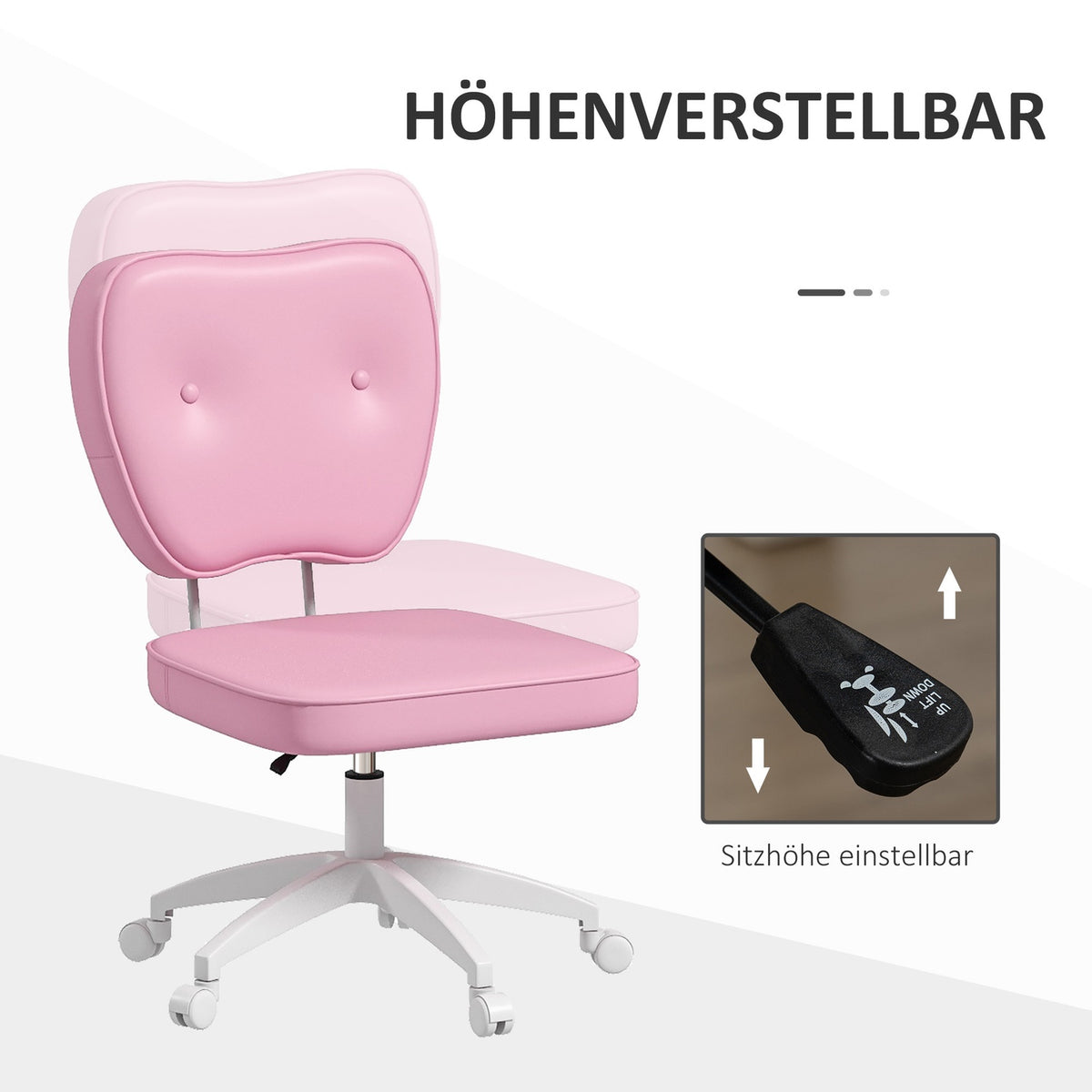 Office chair without armrests, 82-92H cm, children's swivel chair, height-adjustable, load capacity up to 120 kg, pink
