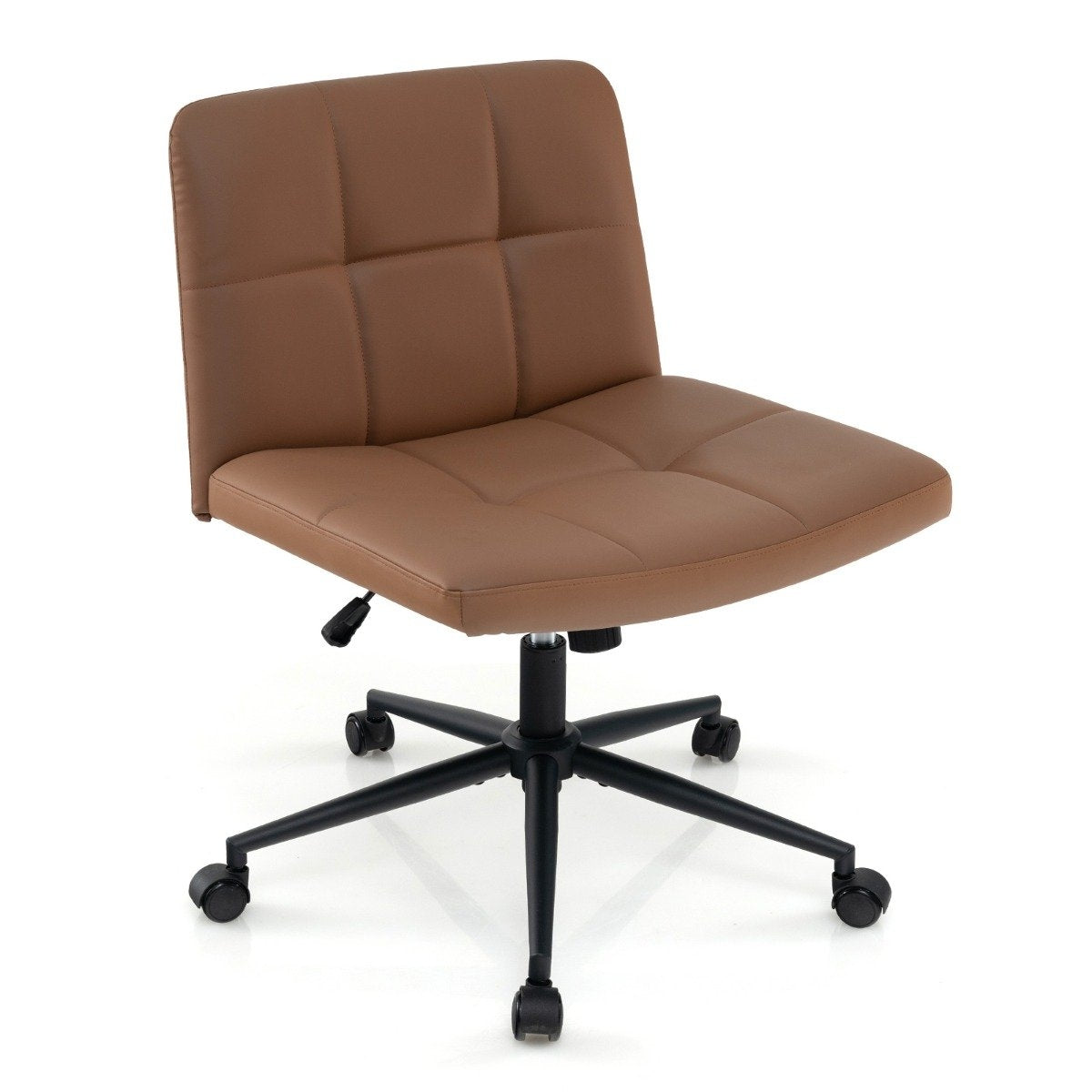 Office chair without armrests Desk chair with wide seat 360° rotating faux leather for home office Brown