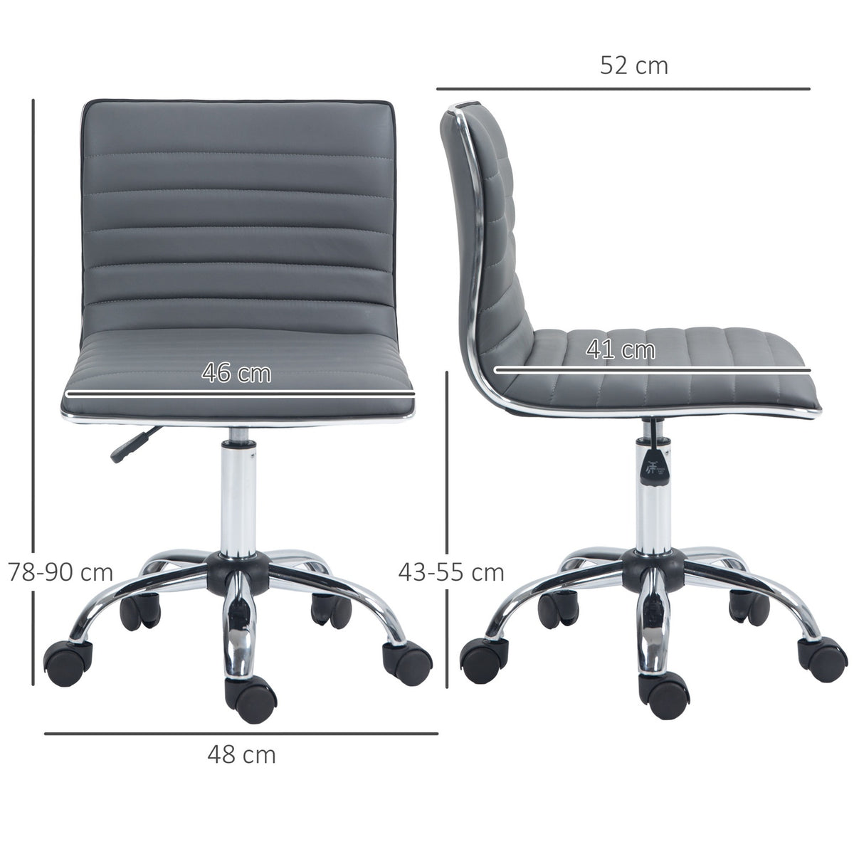 Office chair without armrests, height-adjustable swivel chair with wheels, desk chair can hold up to 120 kg, for study, office, dark gray