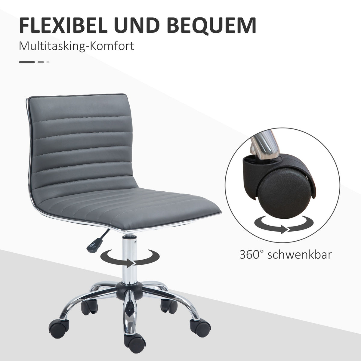 Office chair without armrests, height-adjustable swivel chair with wheels, desk chair can hold up to 120 kg, for study, office, dark gray